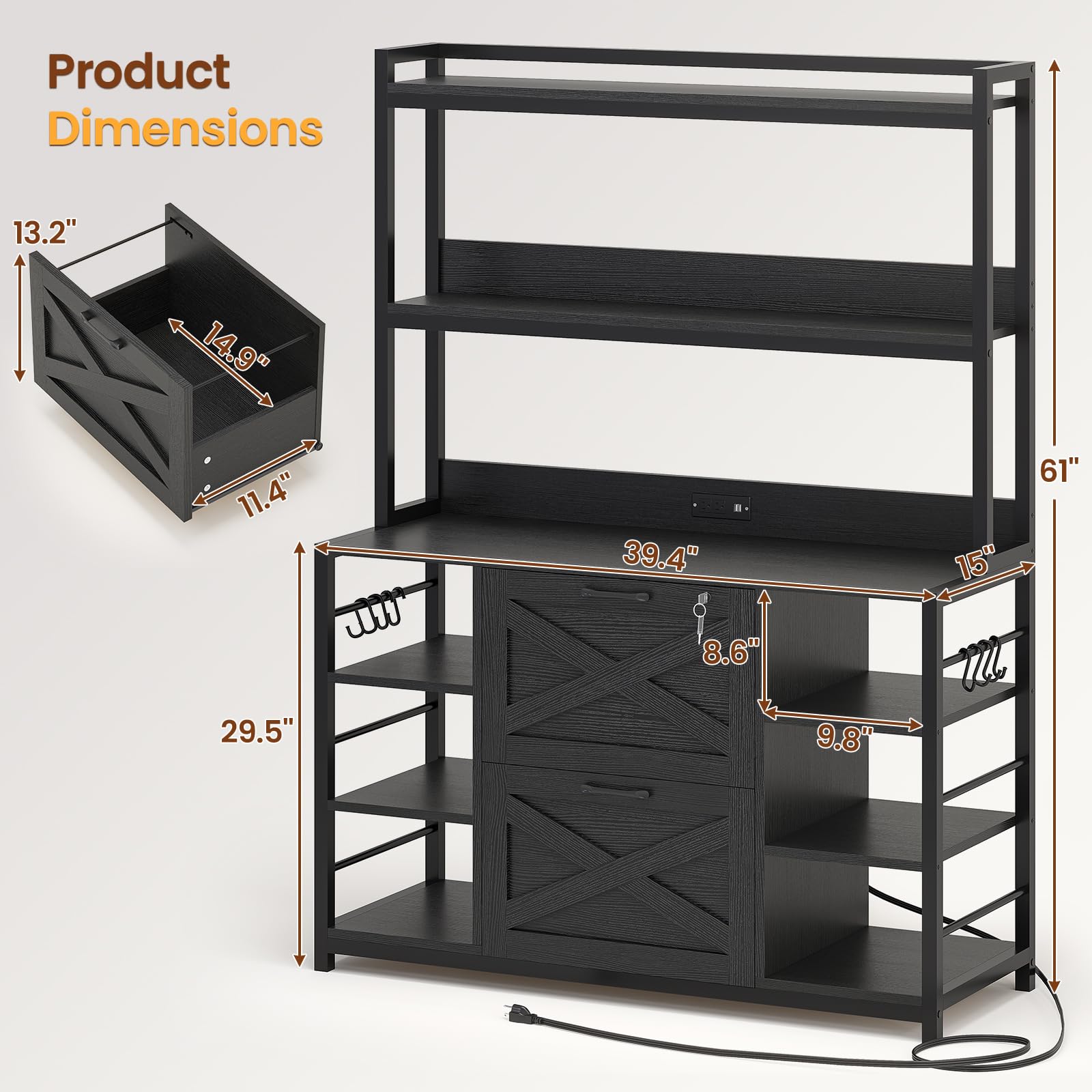 SEDETA 2-Drawer Vertical File Cabinet with Lock & USB Charging Station - Home Office Storage for Legal, Letter & A4 Size Documents - Black | Perfect for Organizing Home Office, Study Room or Small Business Workspace