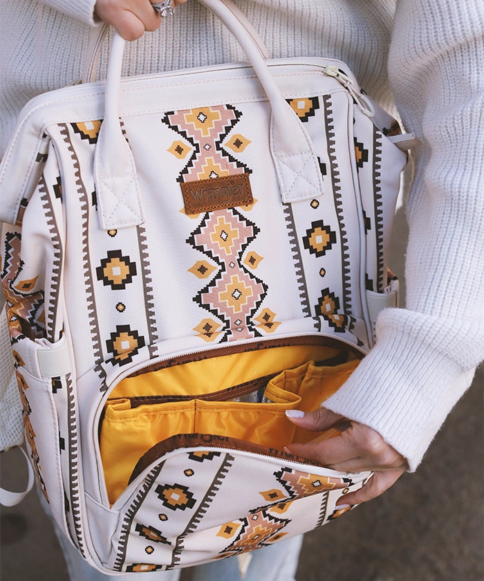 Wrangler Aztec Southwestern Print Diaper Bag - Stylish Baby Essentials Organizer for Travel, Outings & Daily Use