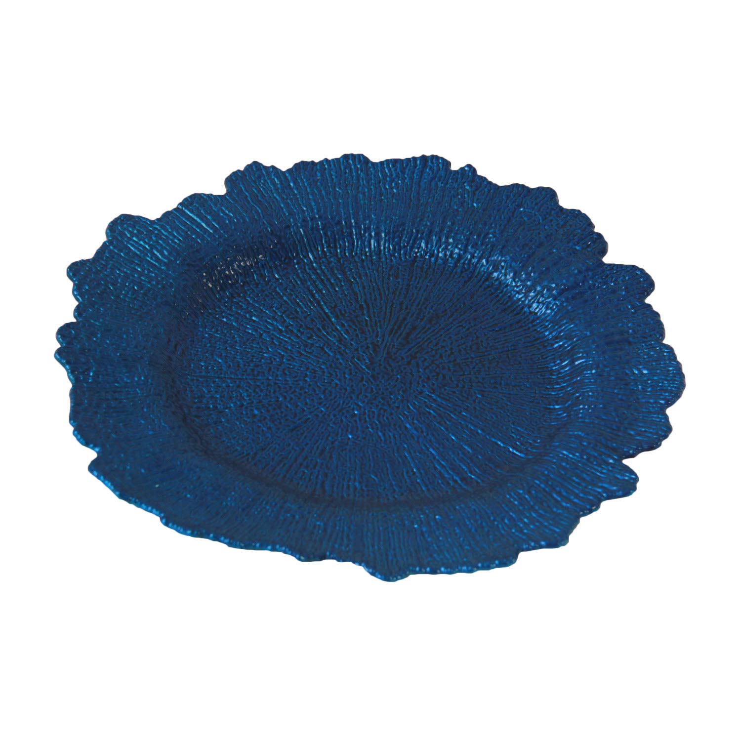 WELMATCH 12-Pack Royal Blue Plastic Charger Plates - 13 Inch Round Floral Sponge Wedding Party Decoration Plates for Elegant Dining, Table Setting & Special Events