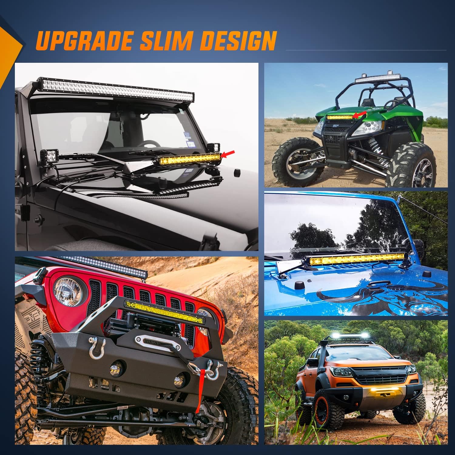 17 Inch 80W 8000LM Amber LED Light Bar - Slim Spot/Flood Combo with 2 Mounting Styles | Perfect for Off-Road Trucks, ATVs, UTVs & Marine Applications