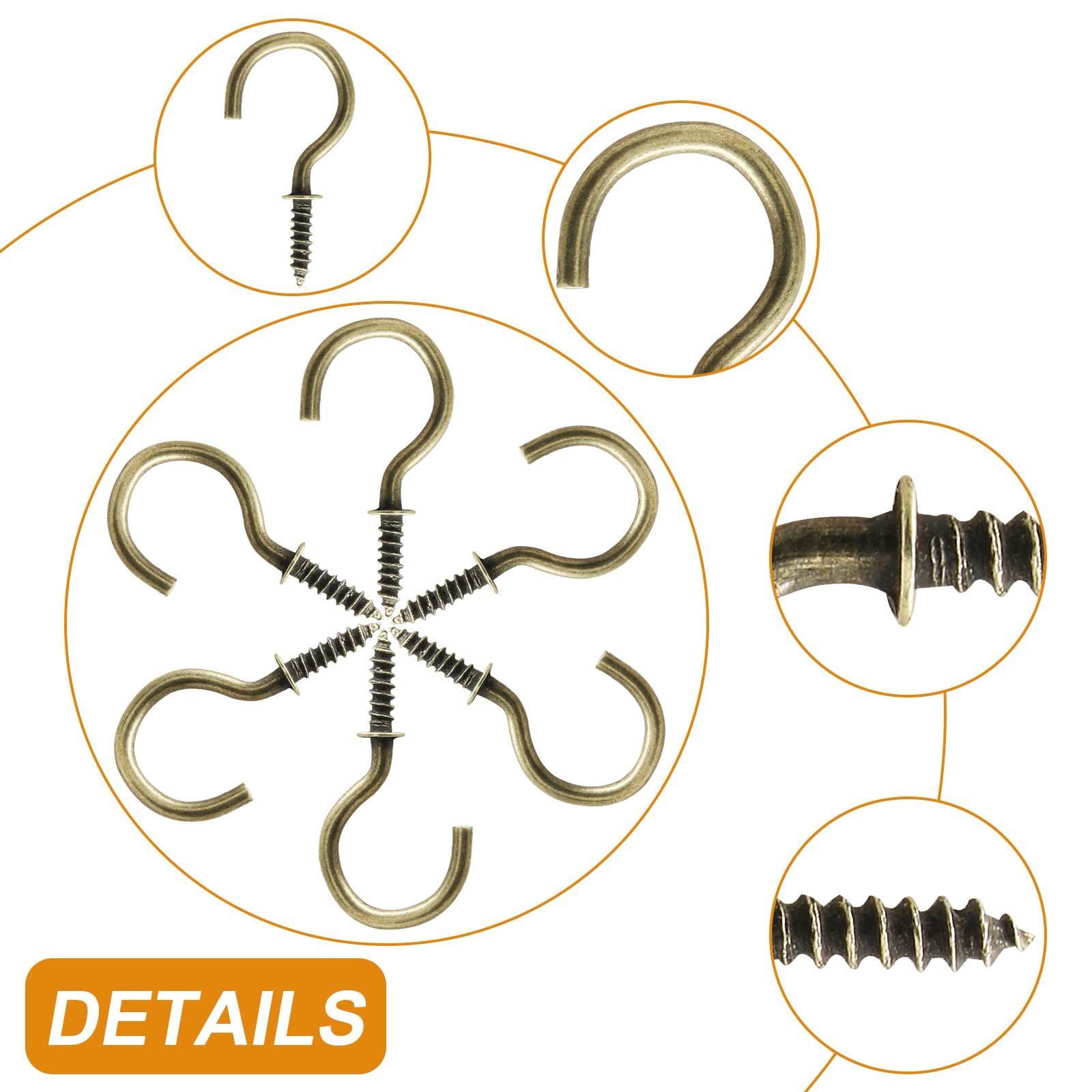 60 Pcs 1 Inch Bronze Ceiling Cup Hooks with Self-Tapping Screws - Heavy Duty Hanging Hooks for Plants, Lights & Home Decor