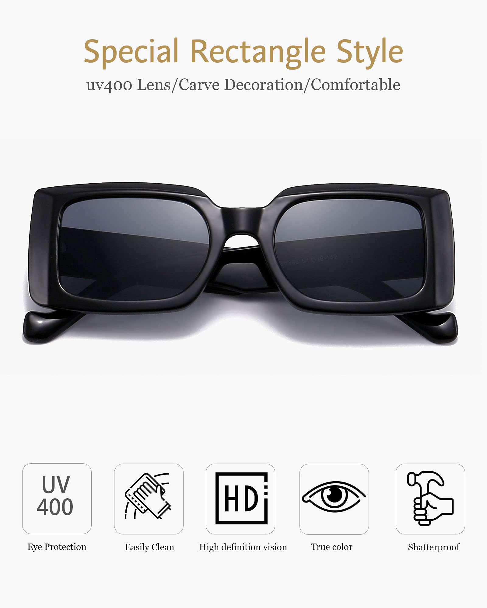 ANRRI Women's Retro Chunky Square Frame Sunglasses - Fashionable Rectangular Eyewear for Outdoor, Beach & Driving