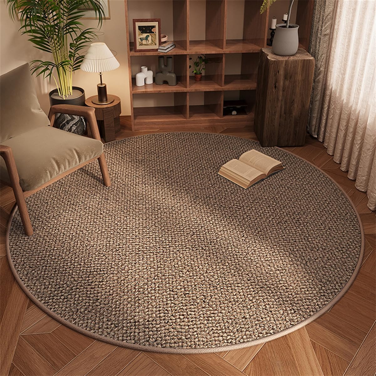 Premium Round Office Chair Mat for Carpet Floors - 48x48 Inch Large Anti-Slip Floor Protector for Computer & Gaming Chairs - Dark Khaki Desk Mat for Home Office & Workspace Protection
