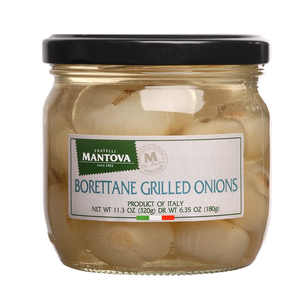 Mantova Borettane Grilled Onions - 11.3 oz (Pack of 2) | All-Natural Italian Borettana Onions | Vegan, Non-GMO, No Artificial Additives | Perfect for Salads, Pizzas & Sandwiches