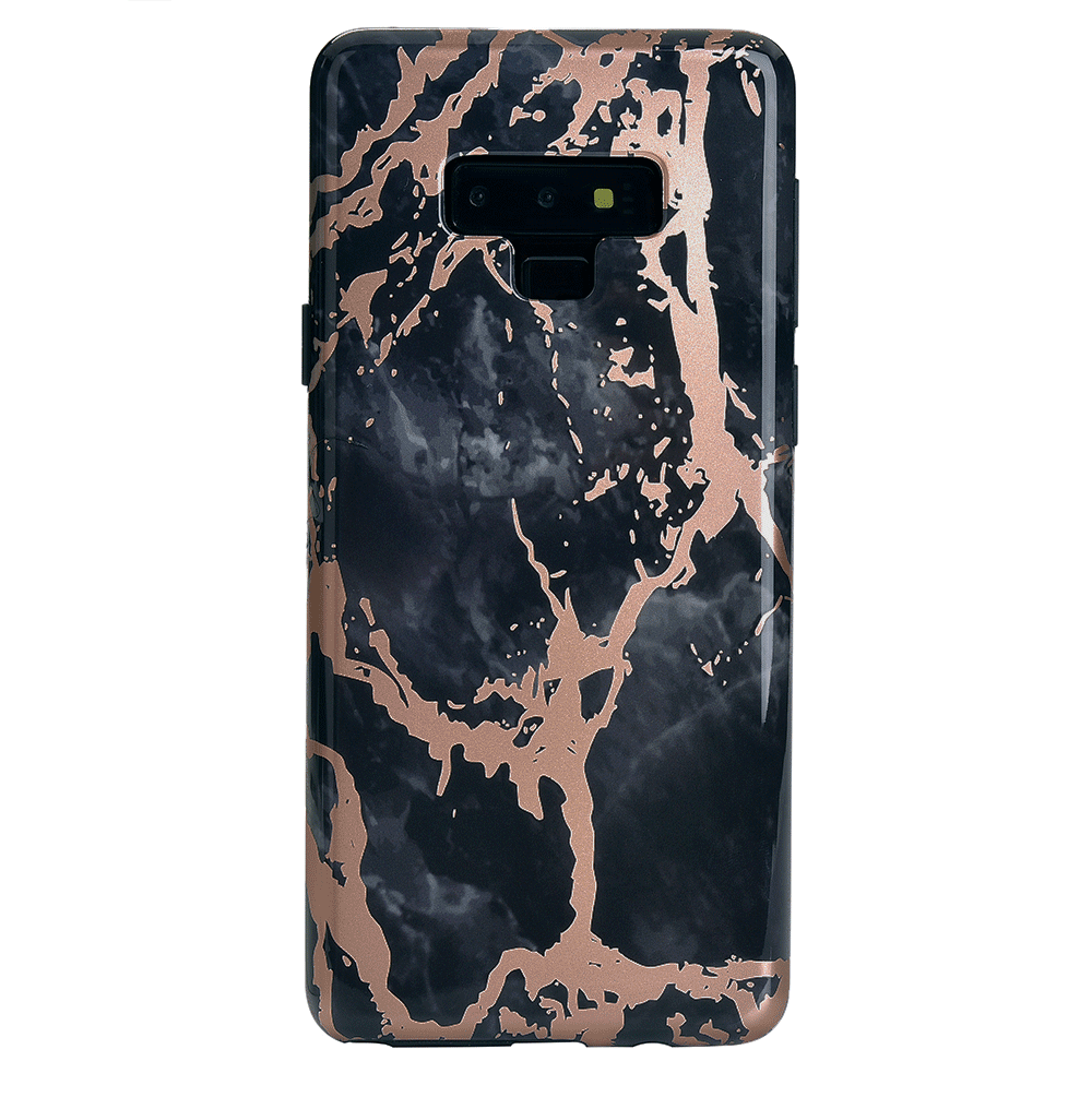Samsung Galaxy Case in Black Marble with Rose Gold Chrome - Stylish & Protective Phone Cover for Everyday Use, Work, and Travel