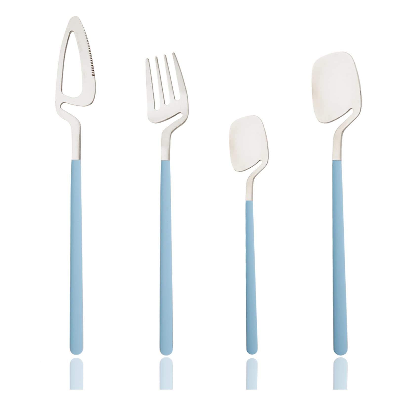 JASHII 8-Piece Stainless Steel Flatware Set - Hangable Silverware in Macaron Colors (Blue/Silver), Dishwasher Safe Cutlery for Home & Restaurant Use | Perfect for Dinner Parties, Daily Meals & Gift Giving
