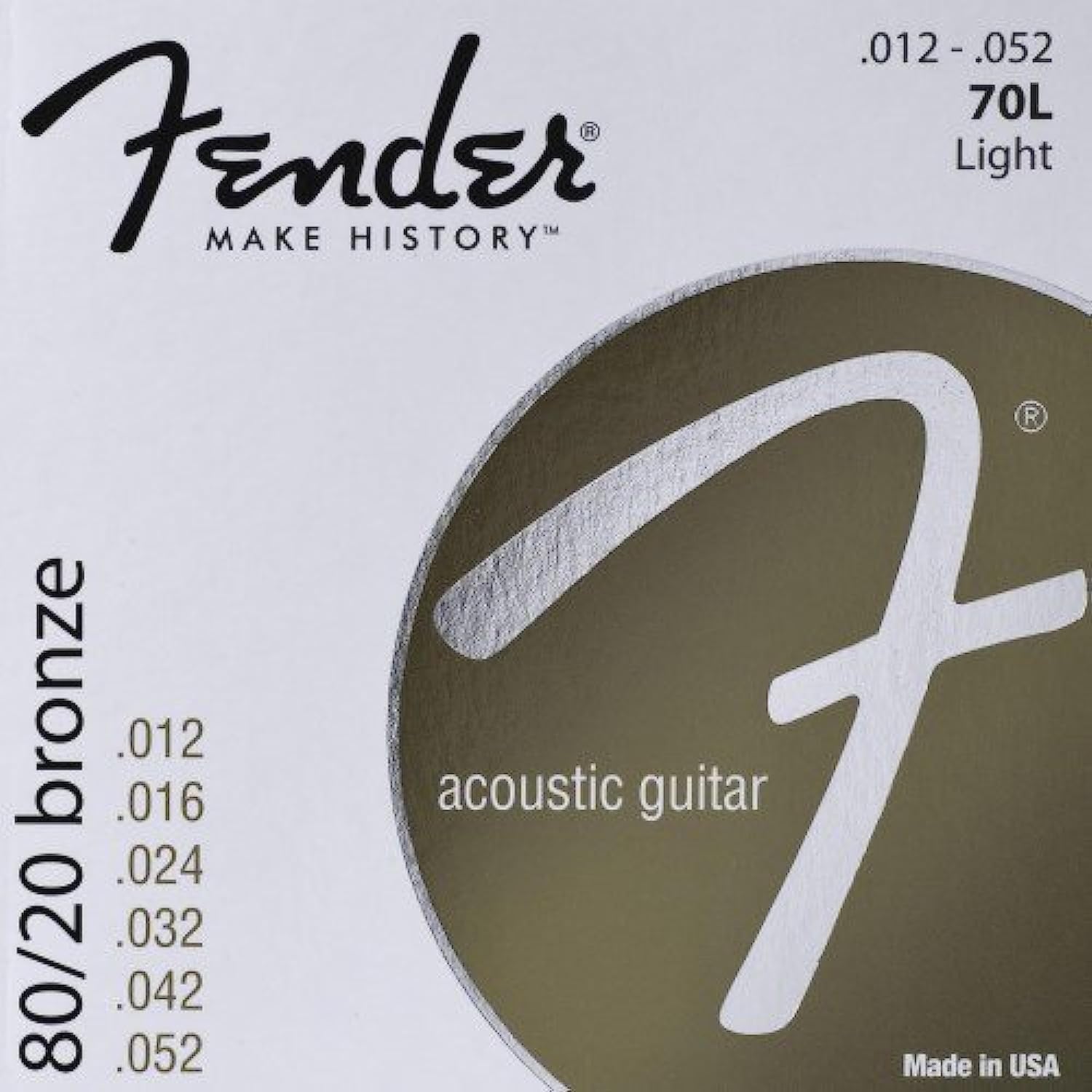 Fender 70L 80/20 Bronze Acoustic Guitar Strings 12-52 Gauge Ball End - Premium Sound for Folk, Blues & Fingerstyle Playing