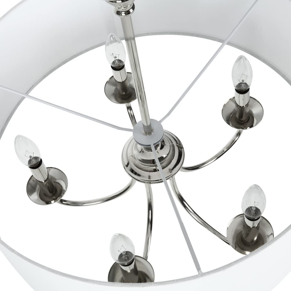 Modern 5-Light Chrome Drum Chandelier with Linen Shade - 20