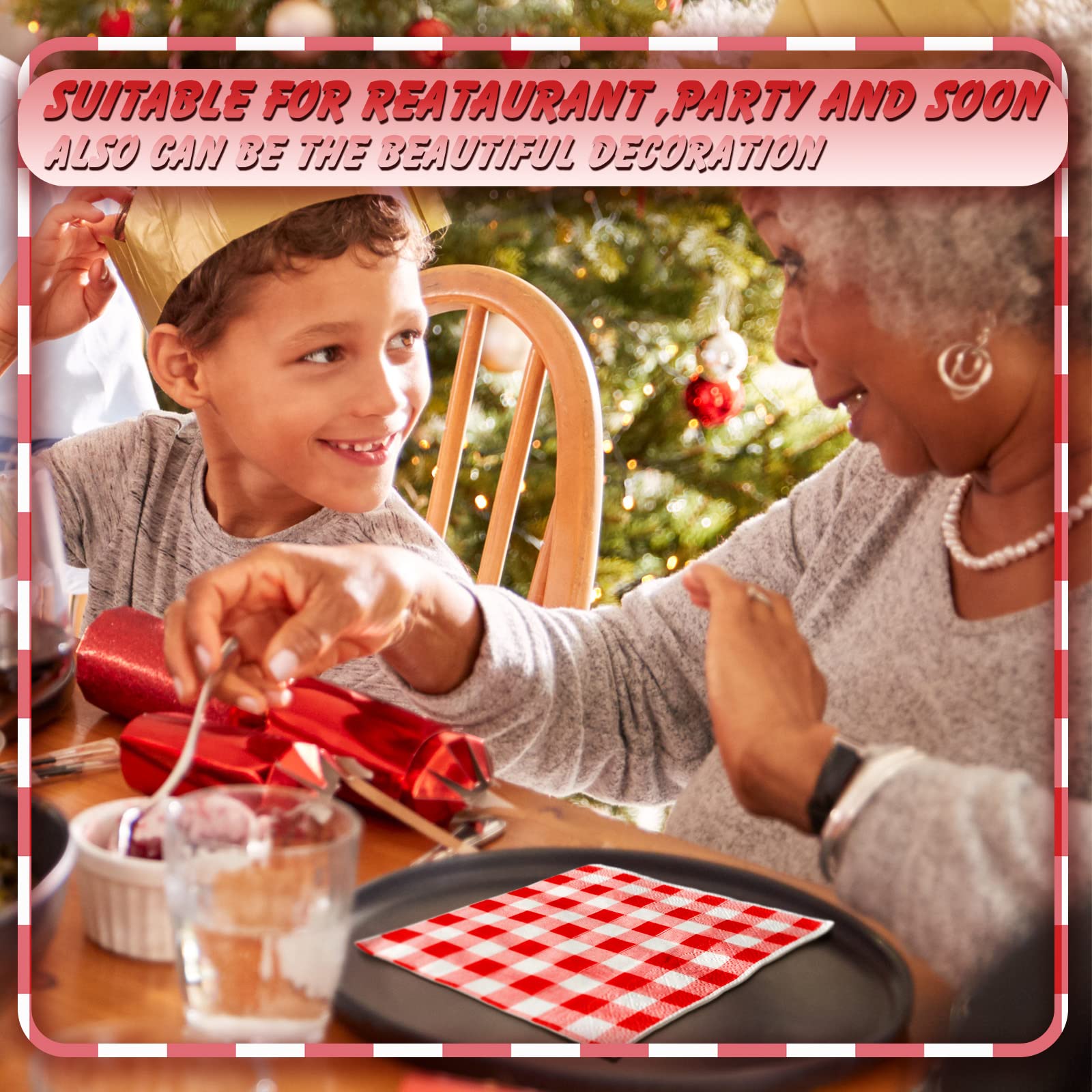 200 Pcs Buffalo Plaid Paper Napkins - Red and White Checkered Disposable Napkins for Kitchen, Farmhouse Decor, Weddings, Easter, Dinner Parties (5.31 x 5.31 Inch) - Perfect for Holiday Tablescapes, Rustic Home Decor & Special Occasions