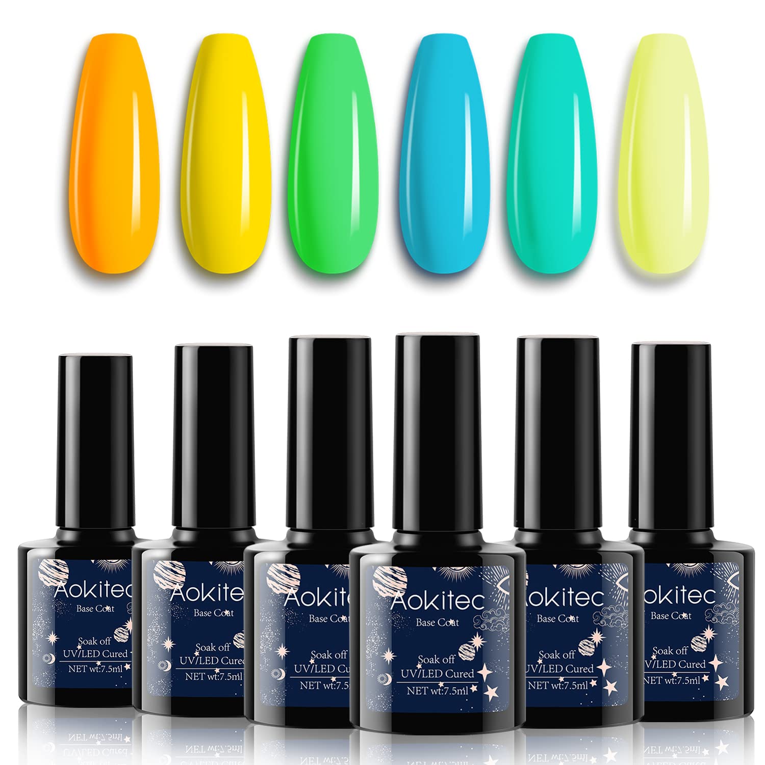 Aokitec 6 Color Gel Nail Polish Kit - 7.5ml Soak Off Nude, Blue, Purple, Red, Pink & Natural Skin Tone Gel Polish Set for DIY Manicure | Perfect for Home Use, Gifts for Women, Christmas & Special Occasions