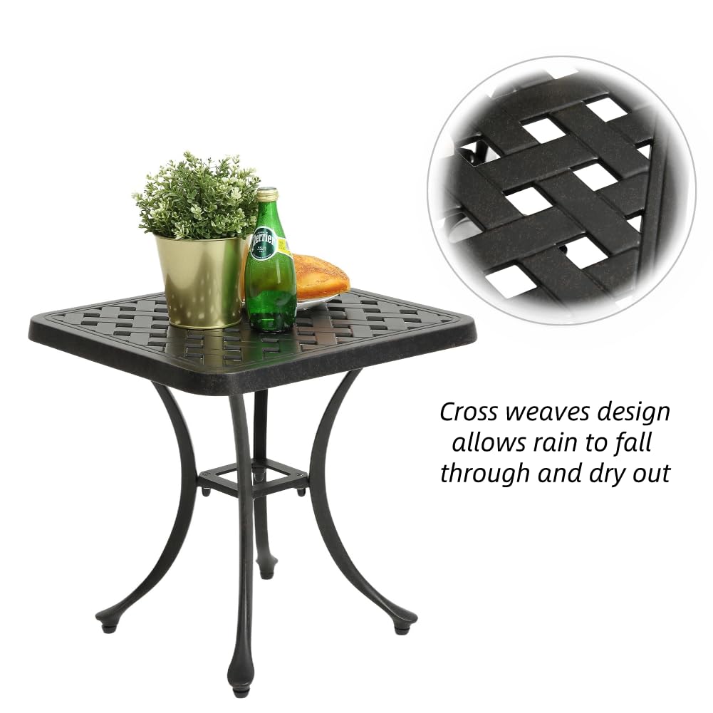 Antique Brass Cast Aluminum Square Outdoor Coffee Table - Patio Side Table for Backyard, Garden or Balcony | Weather-Resistant & Durable for Outdoor Entertaining, Poolside Relaxation & BBQ Gatherings