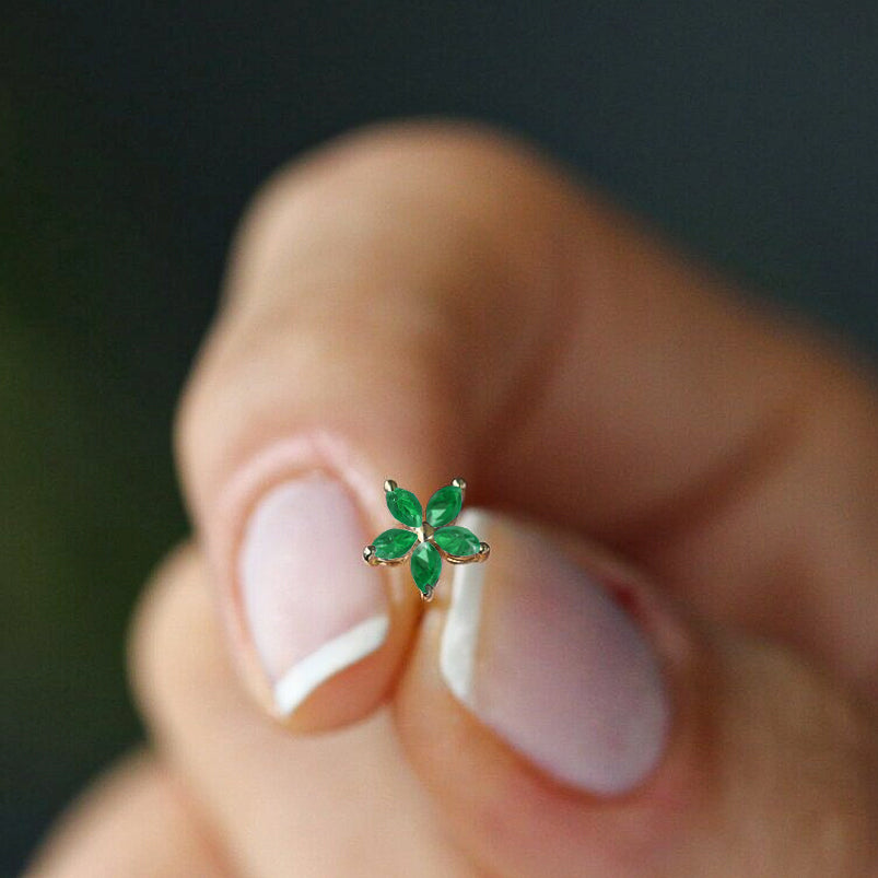 Green Emerald Flower Stud Earrings for Women – Elegant Floral Jewelry for Parties, Weddings & Everyday Wear