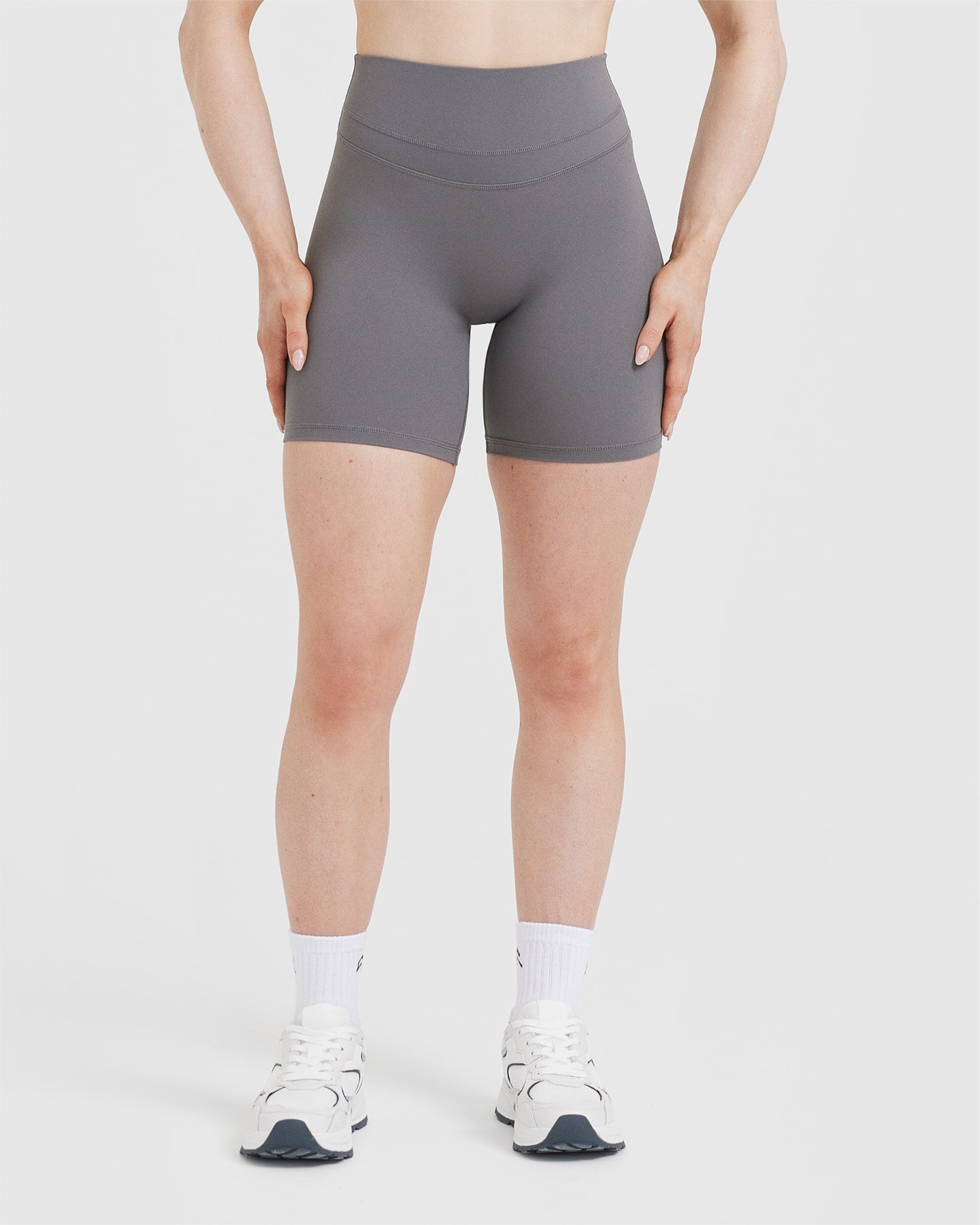 High Waisted Shorts for Women - 6-Pack Comfortable Stretch Ash Grey Workout Shorts | Perfect for Yoga, Running, and Gym