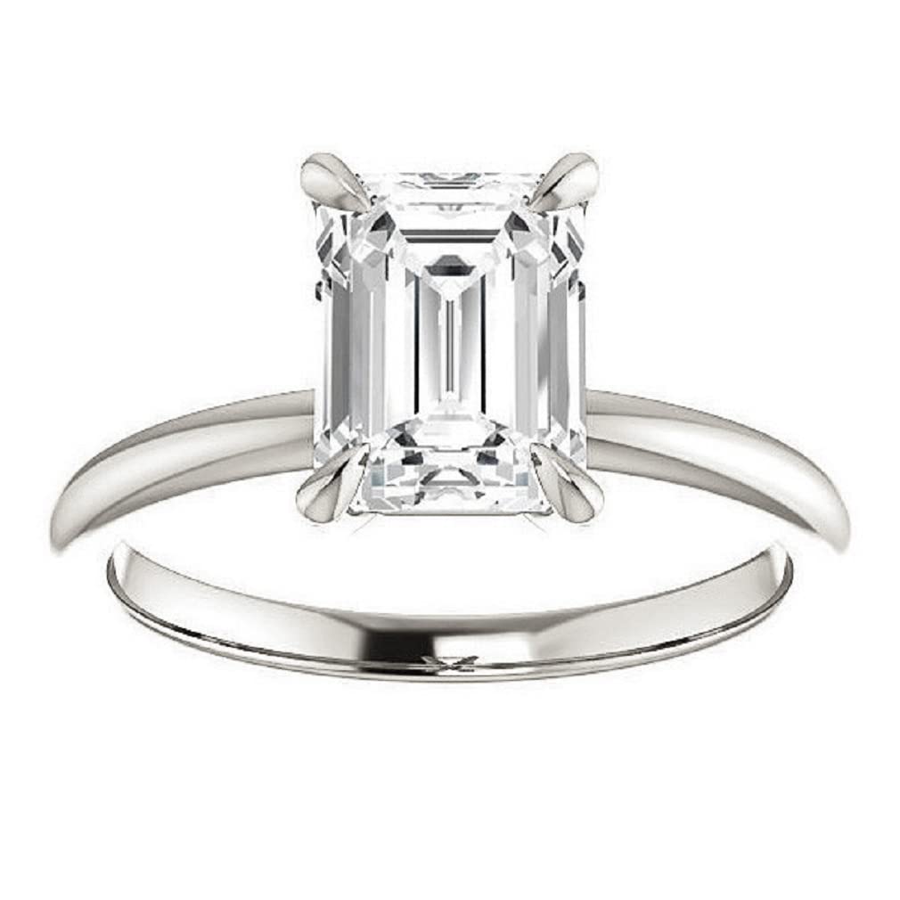 10K Solid White Gold Handmade Engagement Ring - 2.0 CT Emerald Cut Moissanite Diamond Solitaire Wedding Band Set for Women - Perfect for Proposals, Anniversaries & Bridal Jewelry Gifts