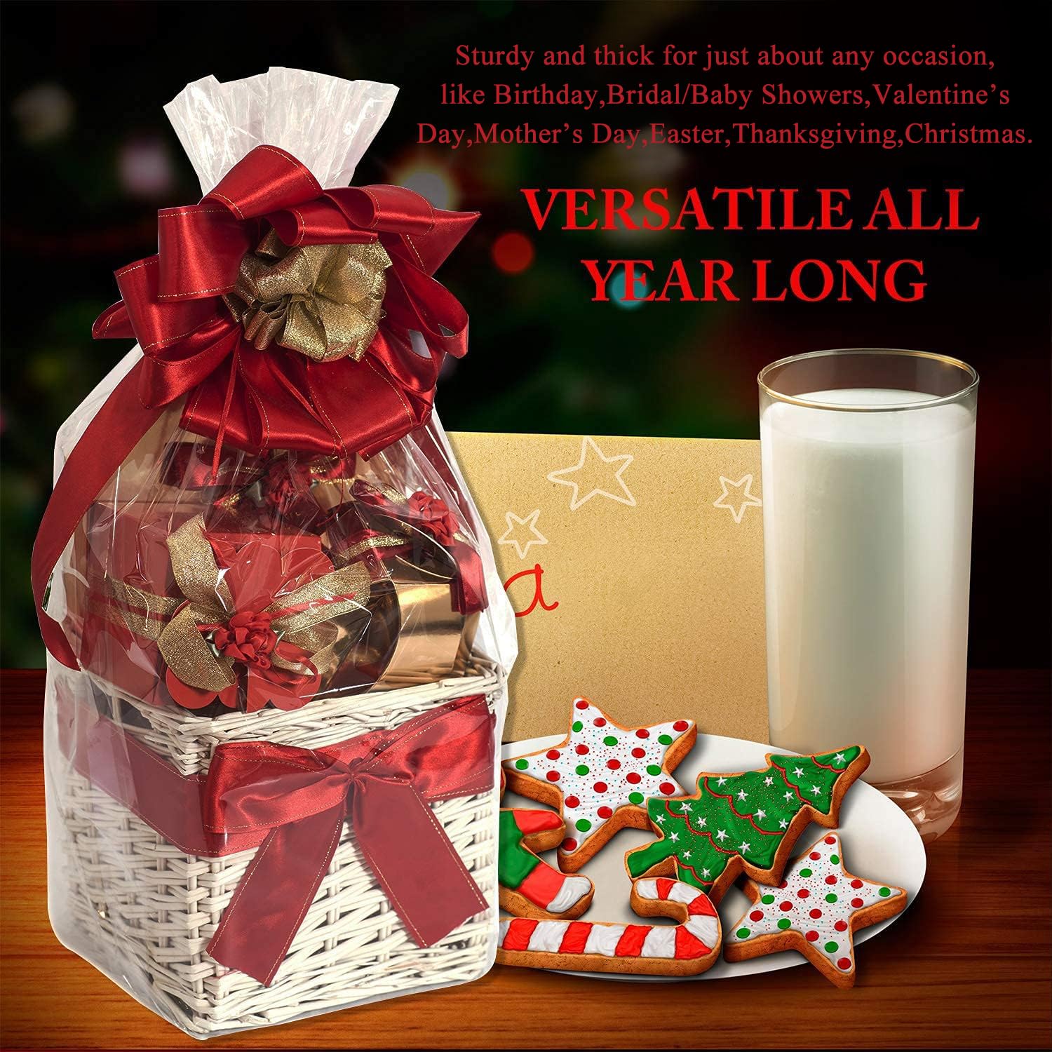 Morepack 16x24 Inches Clear PVC Easter Shrink Wrap Bags - Heat Shrinkable Cellophane Gift Basket Packaging (10 Pack) for Holiday Gifts, Party Favors & DIY Wrapping