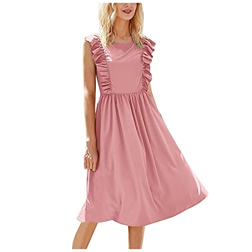Retro Plus Size Loose Sleeveless Ruffle Neck Sand Dress for Women - Elegant Evening Wear for Parties, Weddings & Special Occasions