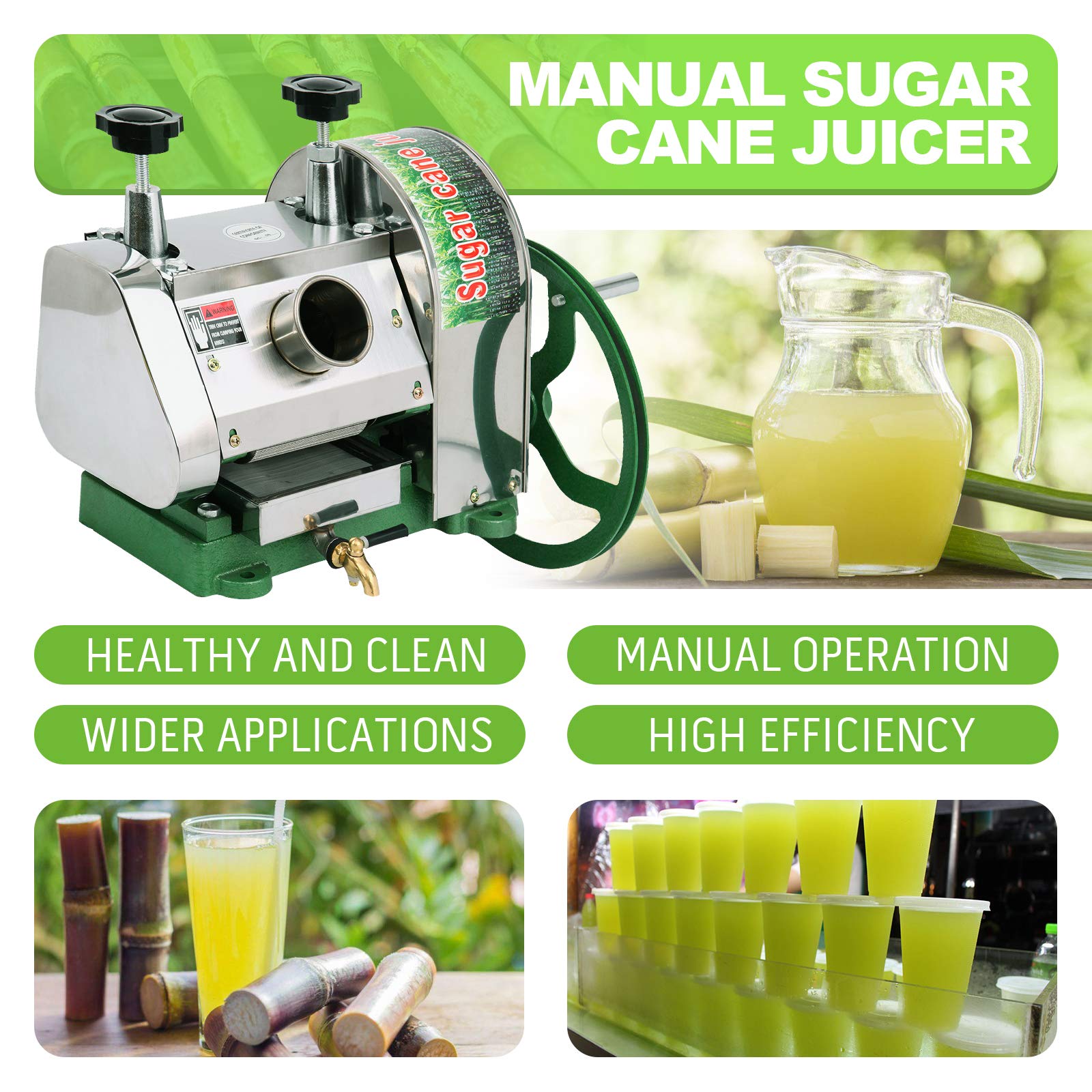 Professional Stainless Steel Manual Sugarcane Juice Machine - 110LBS/Hour Output, 2