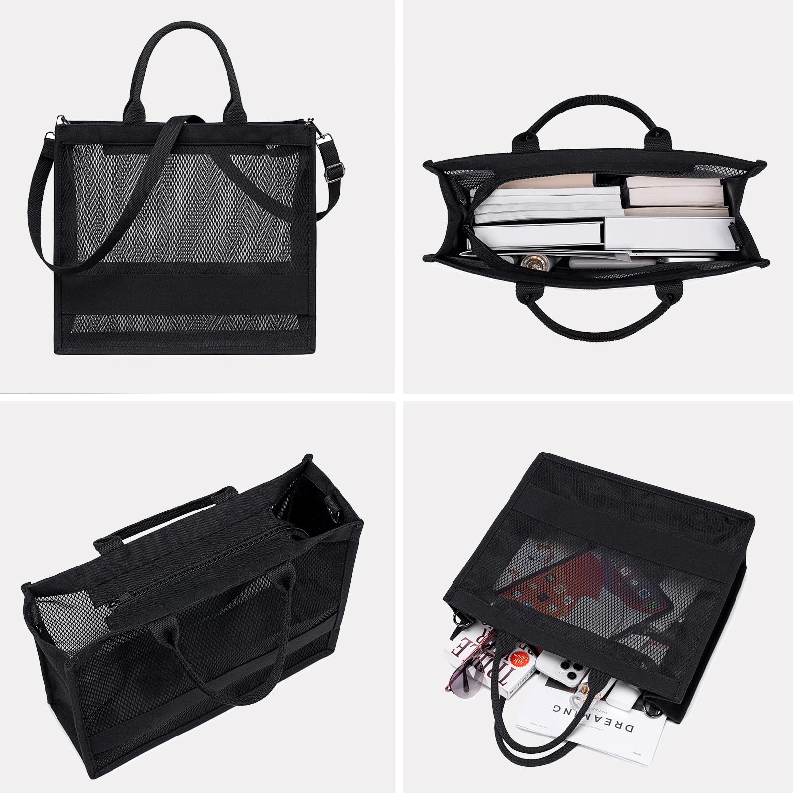 BTOOP Women's Clear Mesh Beach Tote Bag with Zipper - Waterproof Pool Bag, Crossbody Purse for Travel, Work, Gym & Shopping - Perfect for Swimming, Vacation & Daily Use