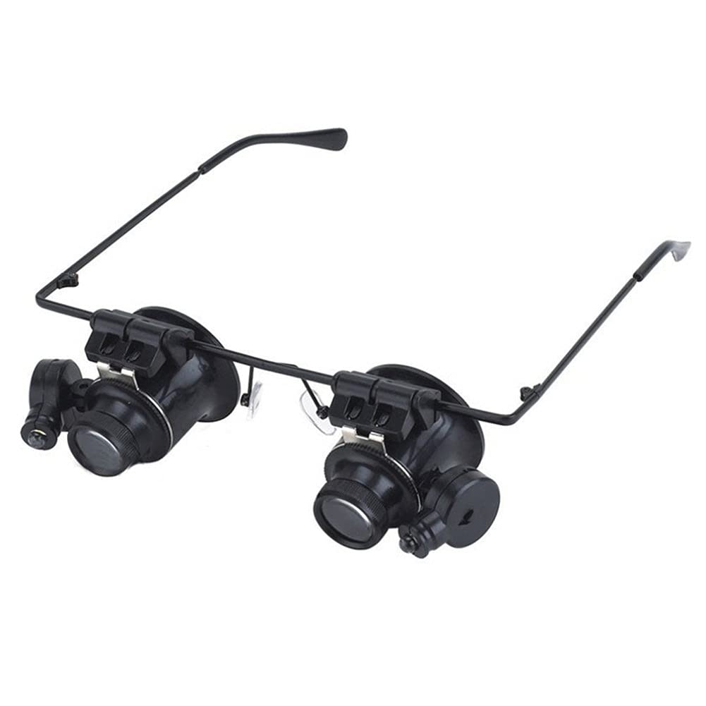 MJWDP 20X Magnifying Glasses with Adjustable LED Lights - Double Eye Binocular Loupe for Watch Repair, Jewelry Making & Electronics Work - Perfect for Hobbyists & Professionals