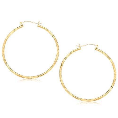14K Yellow Gold Fancy Diamond Cut Extra Large Hoop Earrings (45mm) - Elegant Statement Jewelry for Women, Perfect for Parties, Weddings & Special Occasions