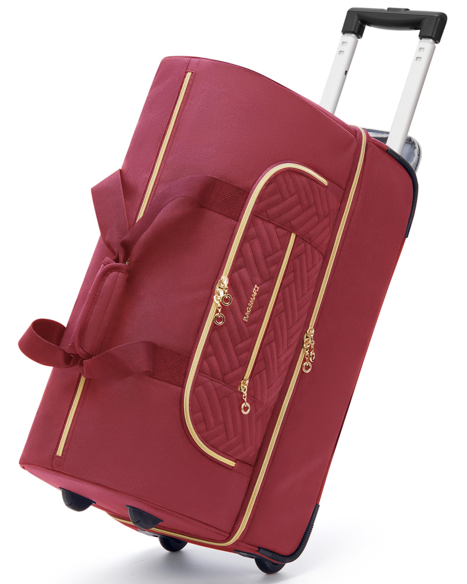BAGSMART 45L Rolling Duffle Bag with Wheels - Large Carry-on Luggage with Shoe Compartment | Water-Resistant Travel Duffel for Business Trips, Weekend Getaways & Gym (Red) - Perfect for Air Travel, Road Trips & Sports Equipment Storage