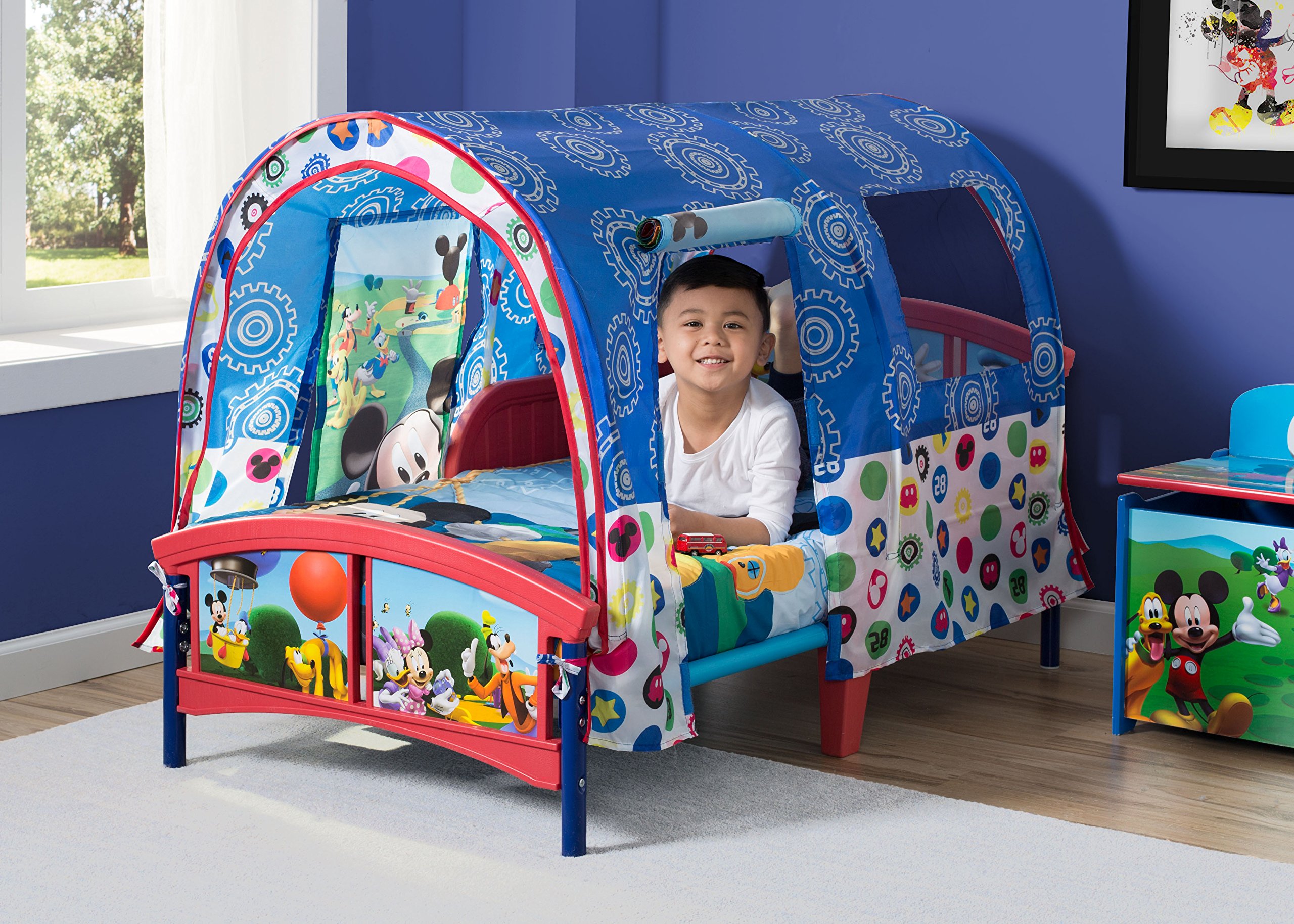 Delta Children Toddler Tent Bed with Disney Mickey Mouse Twinkle Galaxy Design - Dual-Sided Recycled Fiber Core Toddler Mattress Bundle for Kids' Room Decor & Playtime Adventures