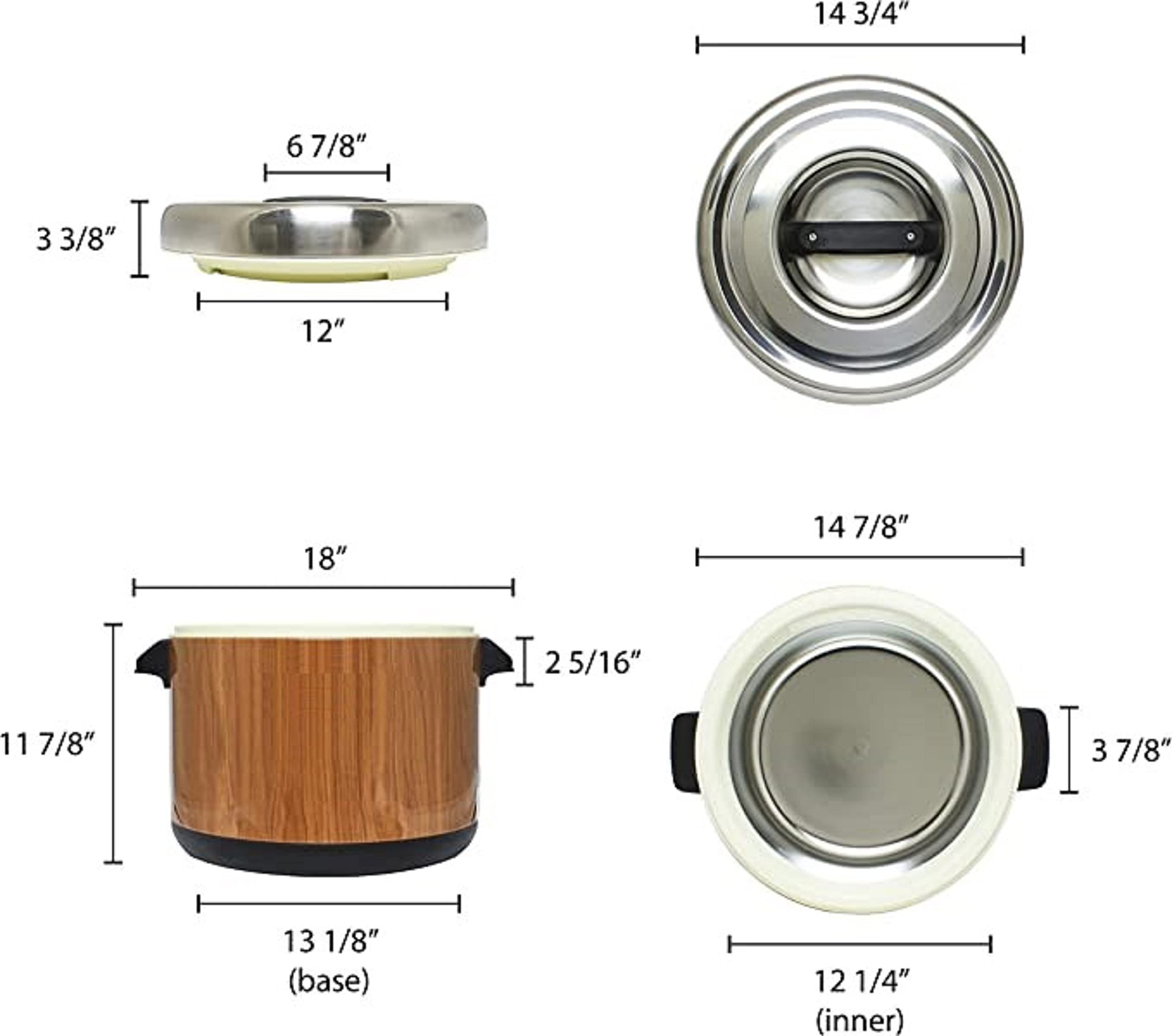 60 Cup Insulated Sushi Rice Pot - Wood Grain Exterior, Stainless Steel Interior & Lid with Plastic Handle - Perfect for Sushi Rice Mixing & Warming at Home or Restaurant - Ideal for Sushi Making, Meal Prep & Catering Events