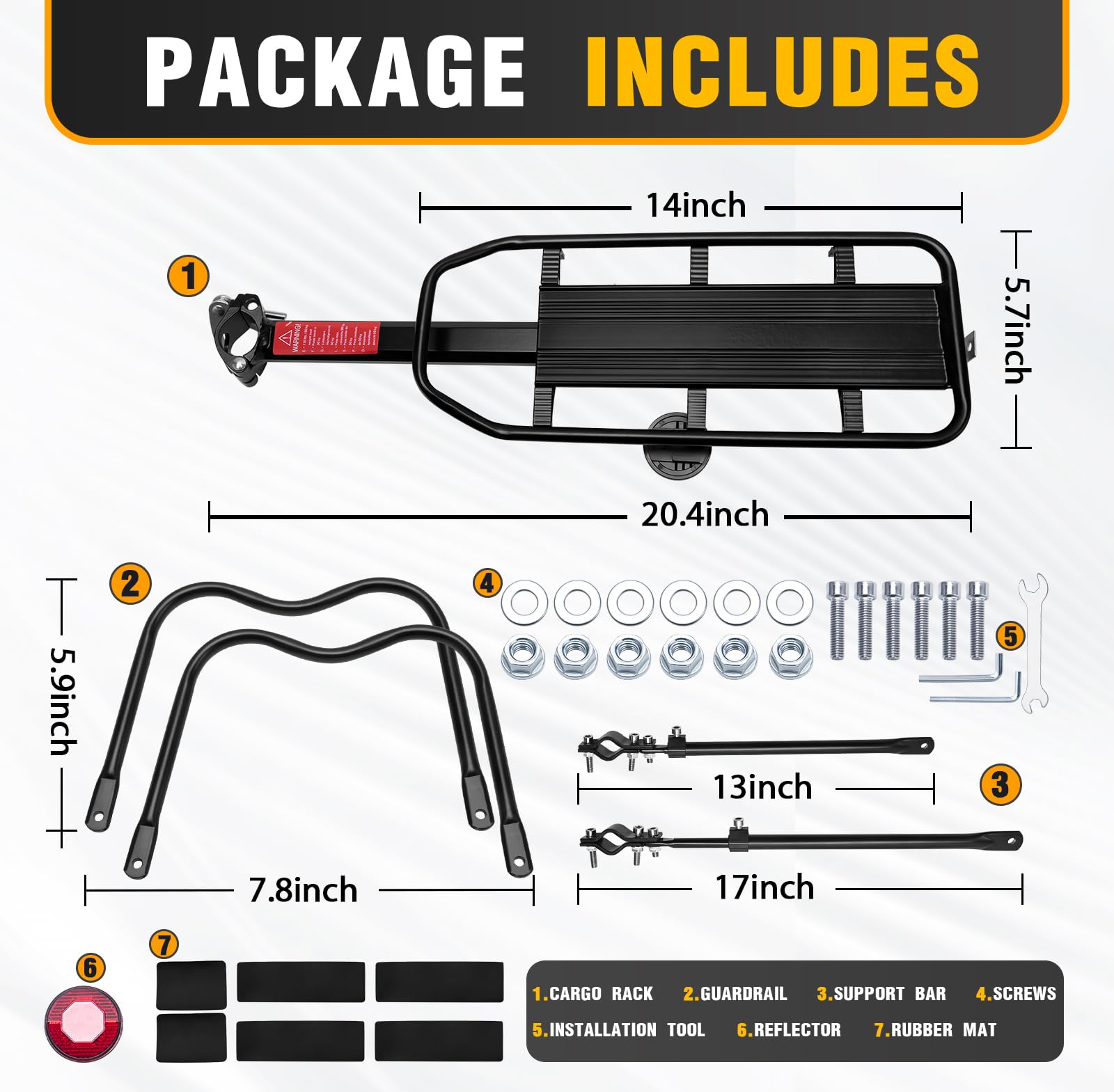 Heavy Duty Rear Bike Rack - Universal Adjustable Bicycle Cargo Carrier with 110-135Lb Capacity, Reflective Logo & Stand Footstock - Perfect for Commuting, Touring & Grocery Hauling