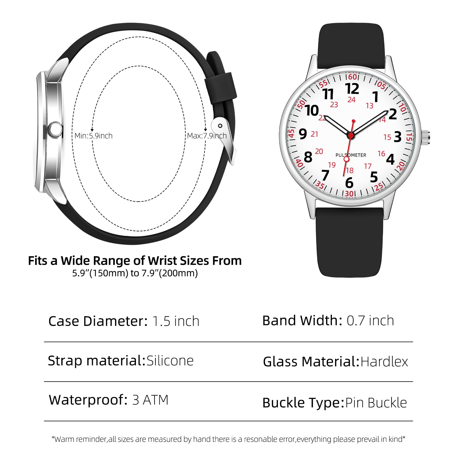 Waterproof Analog Nursing Watch for Women - Silicone Strap with Second Hand | Ideal for Nurses, Medical Professionals & Healthcare Workers