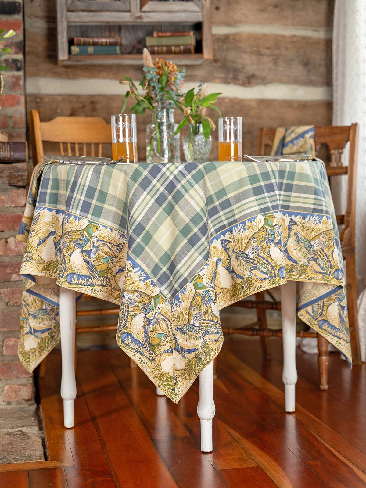 April Cornell Pheasant Tablecloth - Elegant Floral Printed Cotton Table Cover for Dining Room, Kitchen, and Outdoor Picnics