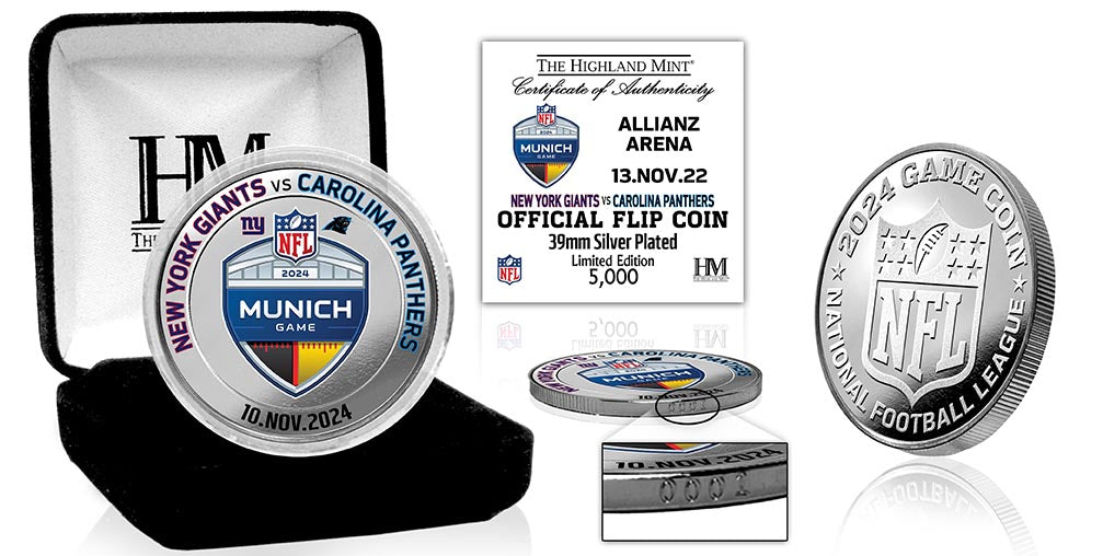 2024 NFL Munich Game Commemorative Coin - New York Giants vs Carolina Panthers Silver Plated Flip Coin for Football Fans, Collectors & Game Day Use