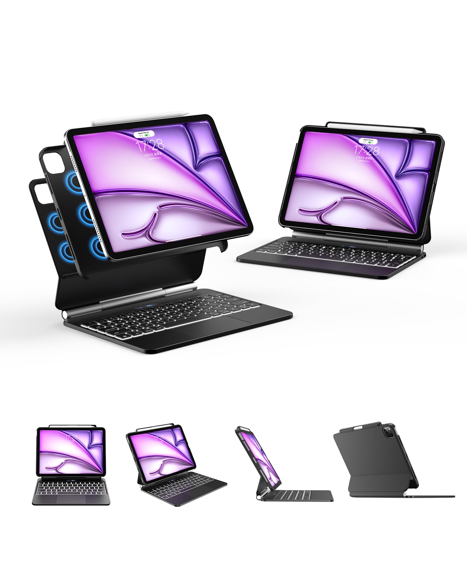 Magic Keyboard Case for iPad Air 11-inch M3/M2 (2025/2024) & iPad Pro 11-inch (1st-4th Gen) | Compatible with iPad Air 10.9-inch 4th/5th Gen | Built-in Pencil Holder & 4-Corner Protection | Sleek Black Design | Perfect for Work, Study & Travel