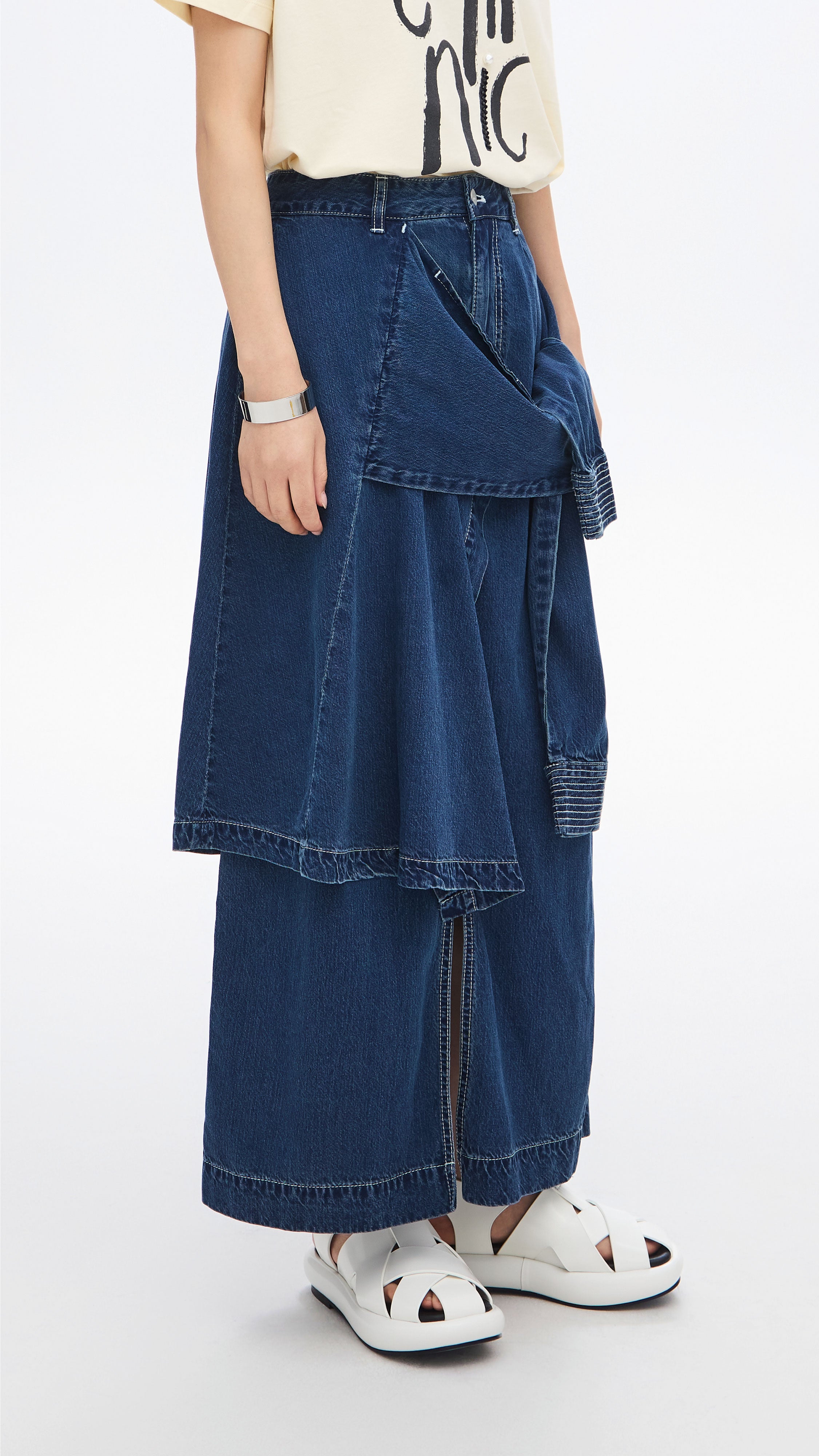 Vintage Rebuilt Denim Skirt for Women - Distressed High Waisted A-Line Denim Skirt with Pockets | Perfect for Casual Outfits, Street Style & Boho Fashion