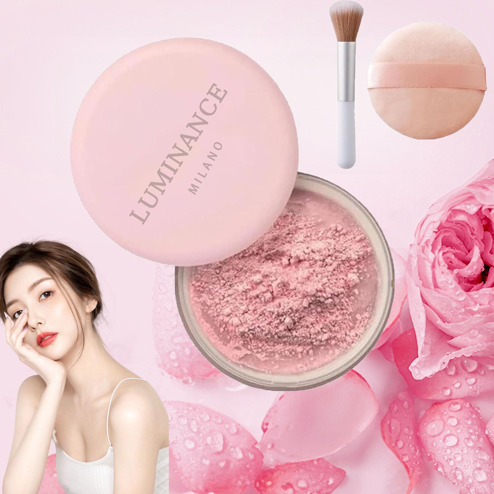 FOLENZU Luminance Milano Pink Powder - Translucent Blurring & Waterproof Setting Powder for All Skin Tones | Matte Finish, Oil Control, Long-Lasting Makeup | Perfect for Daily Wear, Photo Shoots & Special Occasions