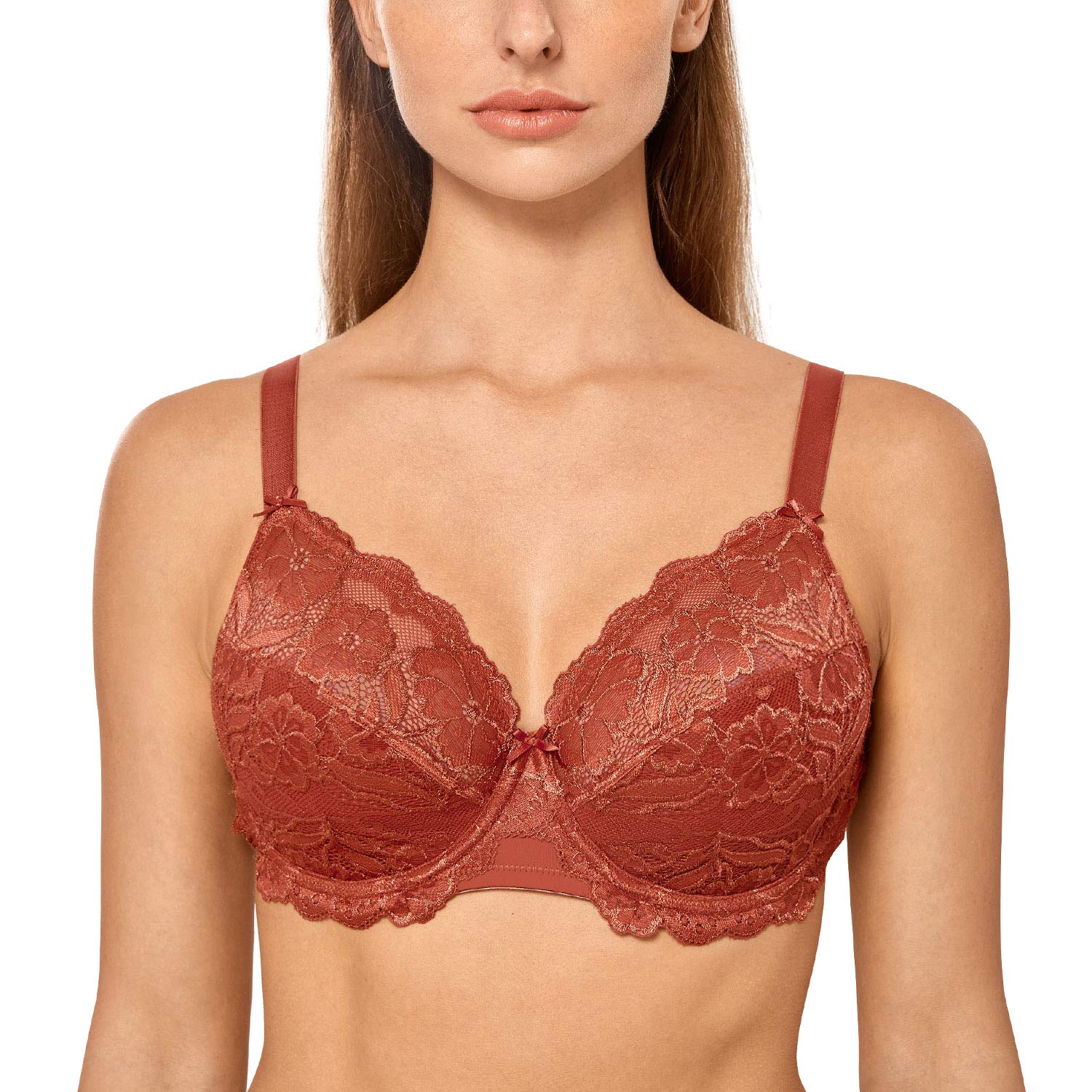 DELIMIRA Women's Plus Size Full Coverage Lace Underwire Unlined Bra - Comfortable Support for Everyday Wear, Work & Special Occasions