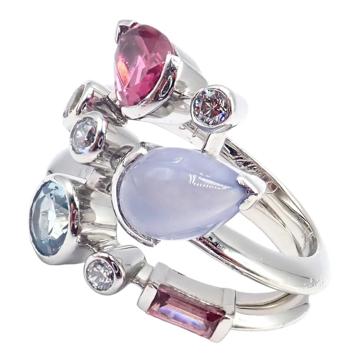 Authentic Cartier Meli Melo Platinum Ring with Chalcedony, Tourmaline, Garnet & Diamonds - Elegant Jewelry for Weddings, Anniversaries & Special Occasions