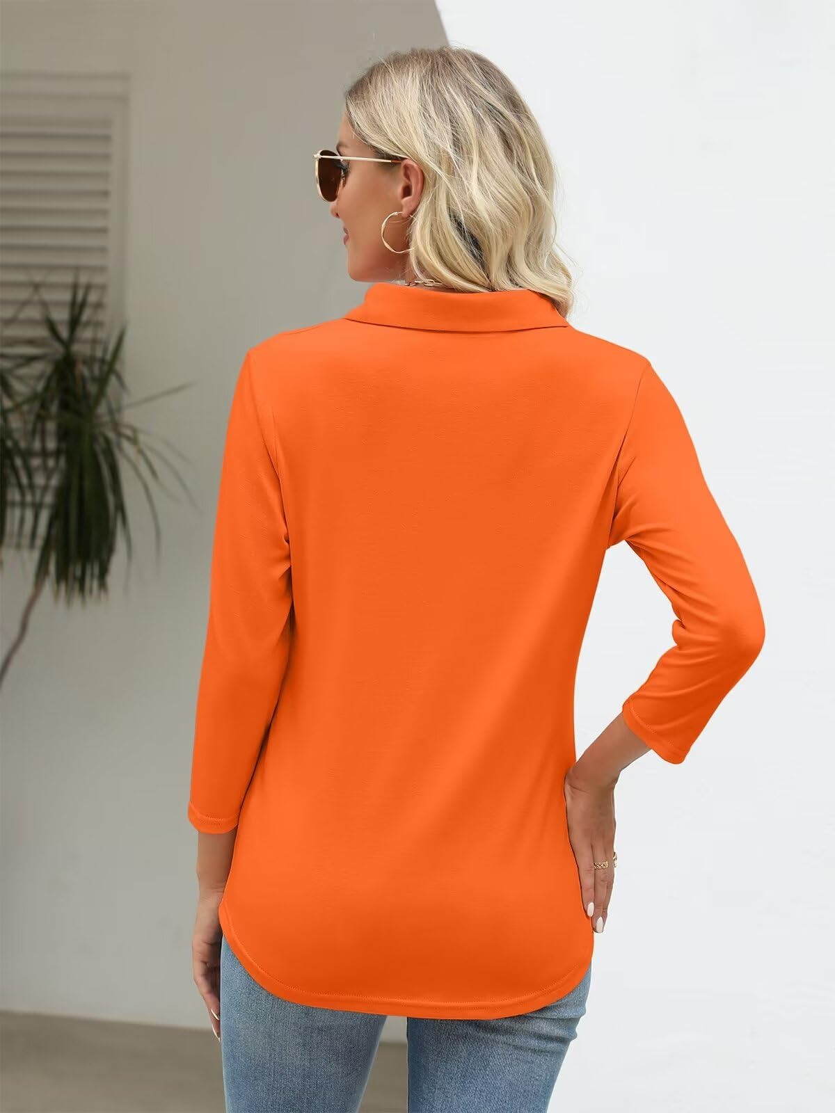 ORANDESIGNE Women's 3/4 Sleeve V-Neck Polo Shirt - Casual Summer Button Down Top - Breathable Cotton Tee for Work, Golf & Everyday Wear