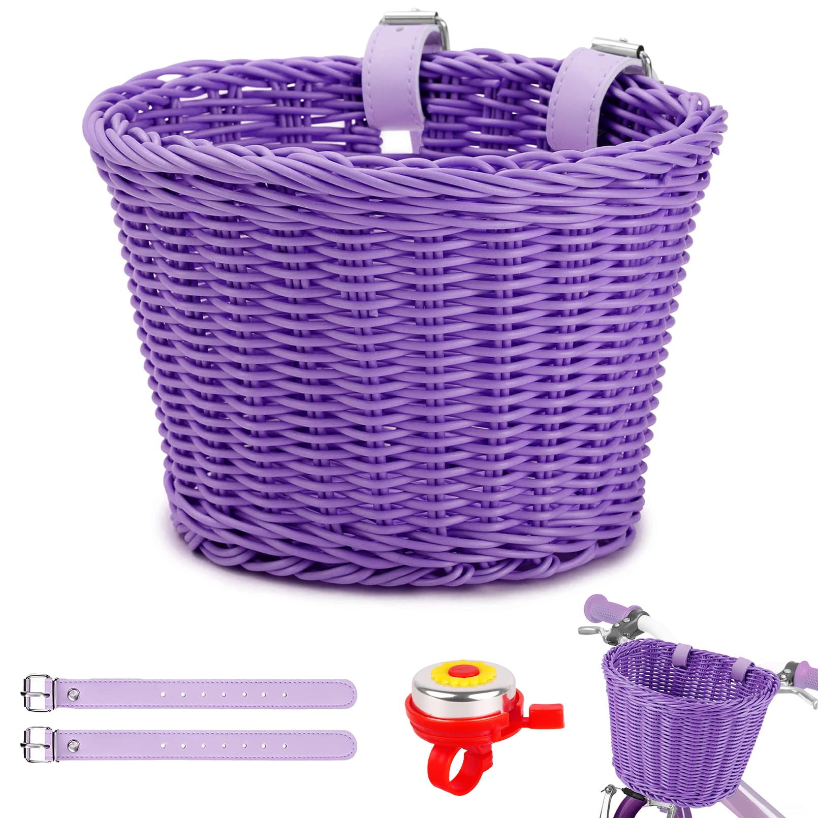 Kids Bike Basket - Front Handlebar Bicycle Basket with Bell for Boys & Girls - Perfect for School, Park Rides & Scooter Accessories