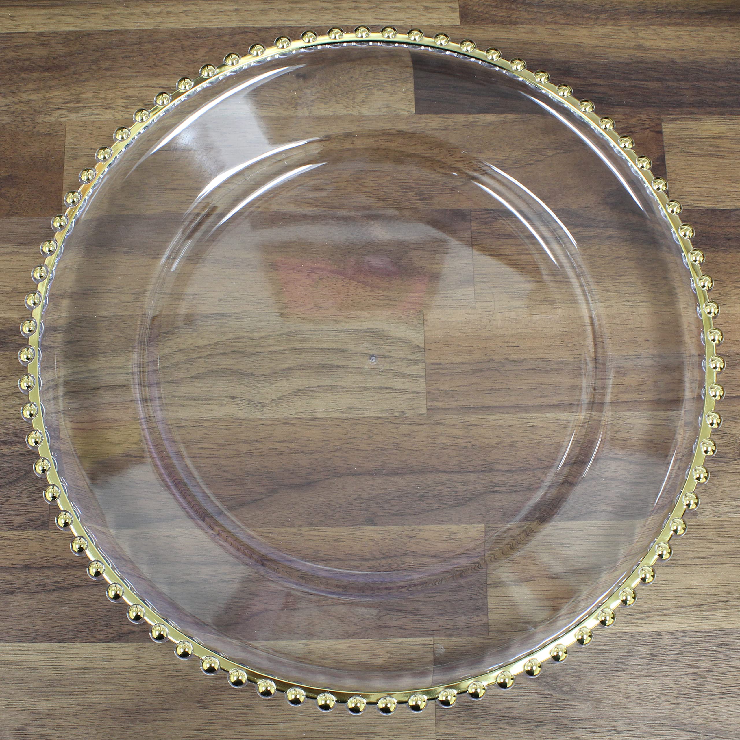 Luxury Gold Metallic Foil Charger Plates Set of 6 - Elegant Beaded Rim Dinner Plates - Durable Thick Plastic Chargers - Perfect for Weddings, Parties & Formal Dining Decor