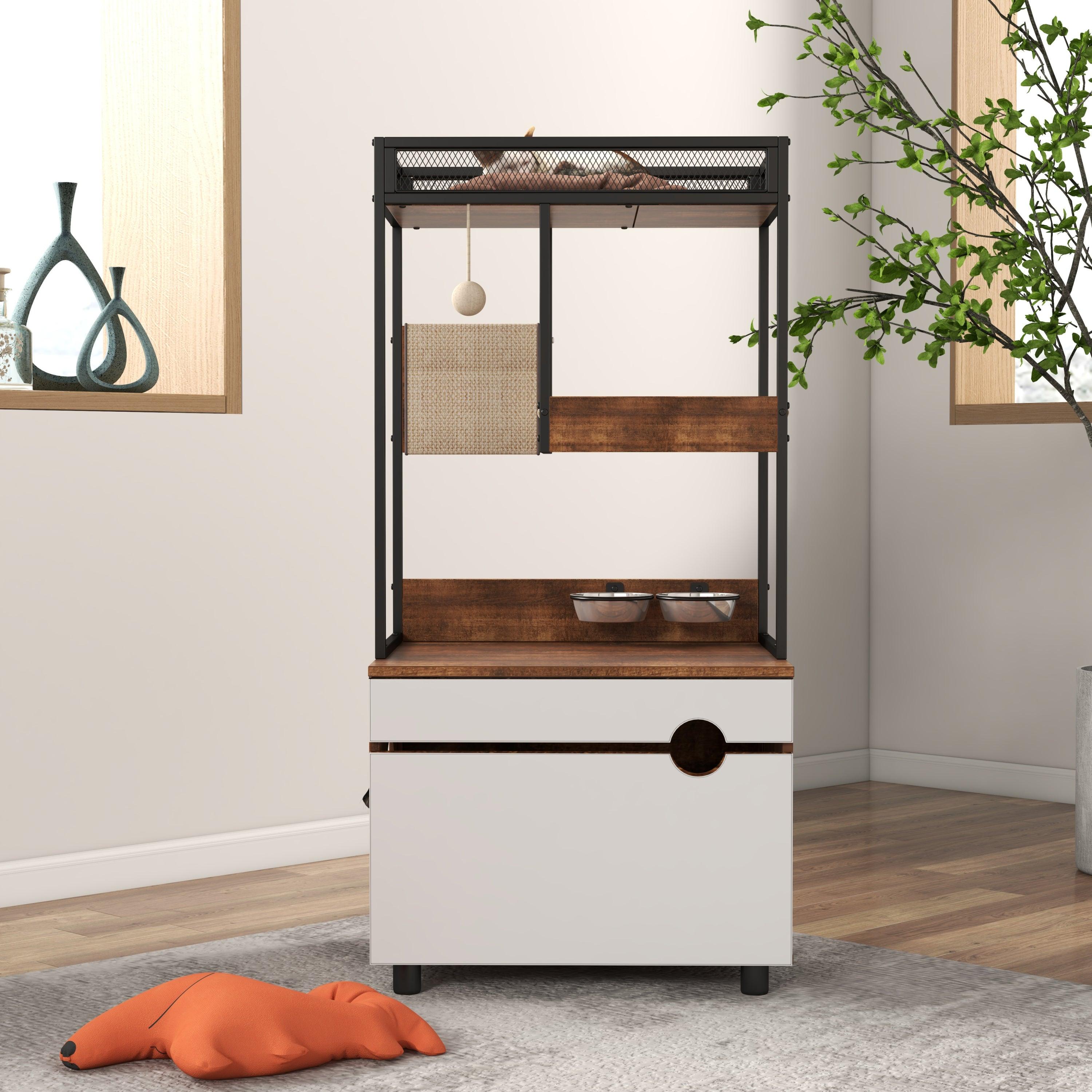 Cat Litter Box Enclosure with Cat Tree Tower - Modern Cat Furniture Cabinet for Home Decor | Perfect for Small Spaces & Multi-Cat Households