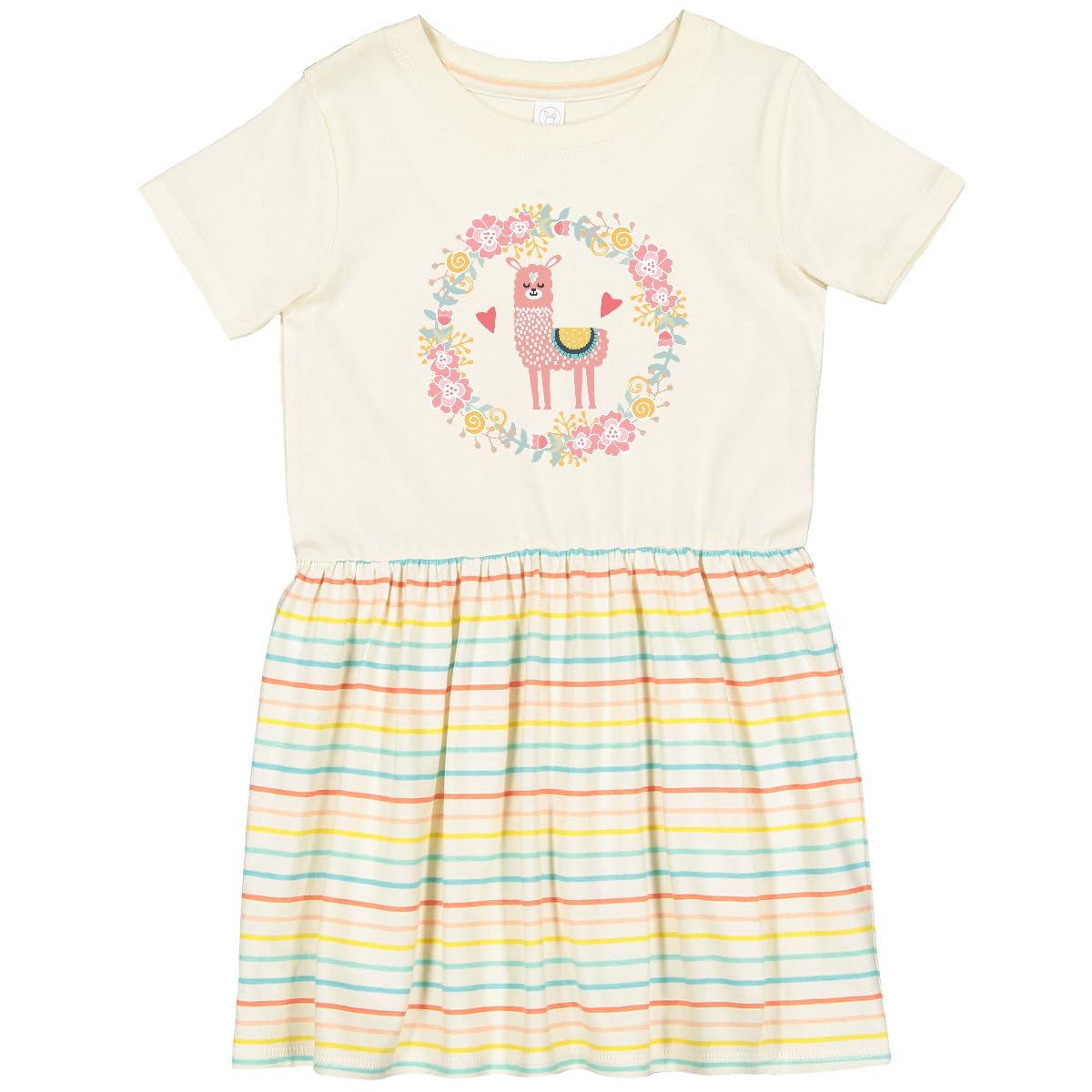 Inktastic Llama Rose Flower Wreath Toddler Dress - Cute Floral Animal Print Girls Outfit for Birthday, Photo Shoots & Special Occasions