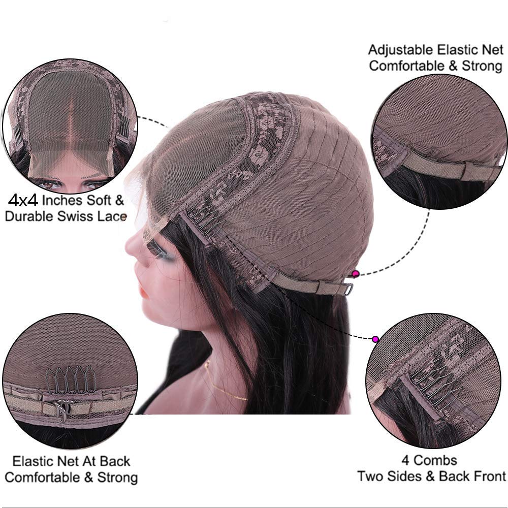 4x4 Middle Part Lace Front Wig - Brazilian Virgin Human Hair Body Wave Wig for Black Women (18inch, Natural Black) | Perfect for Daily Wear, Parties & Special Occasions