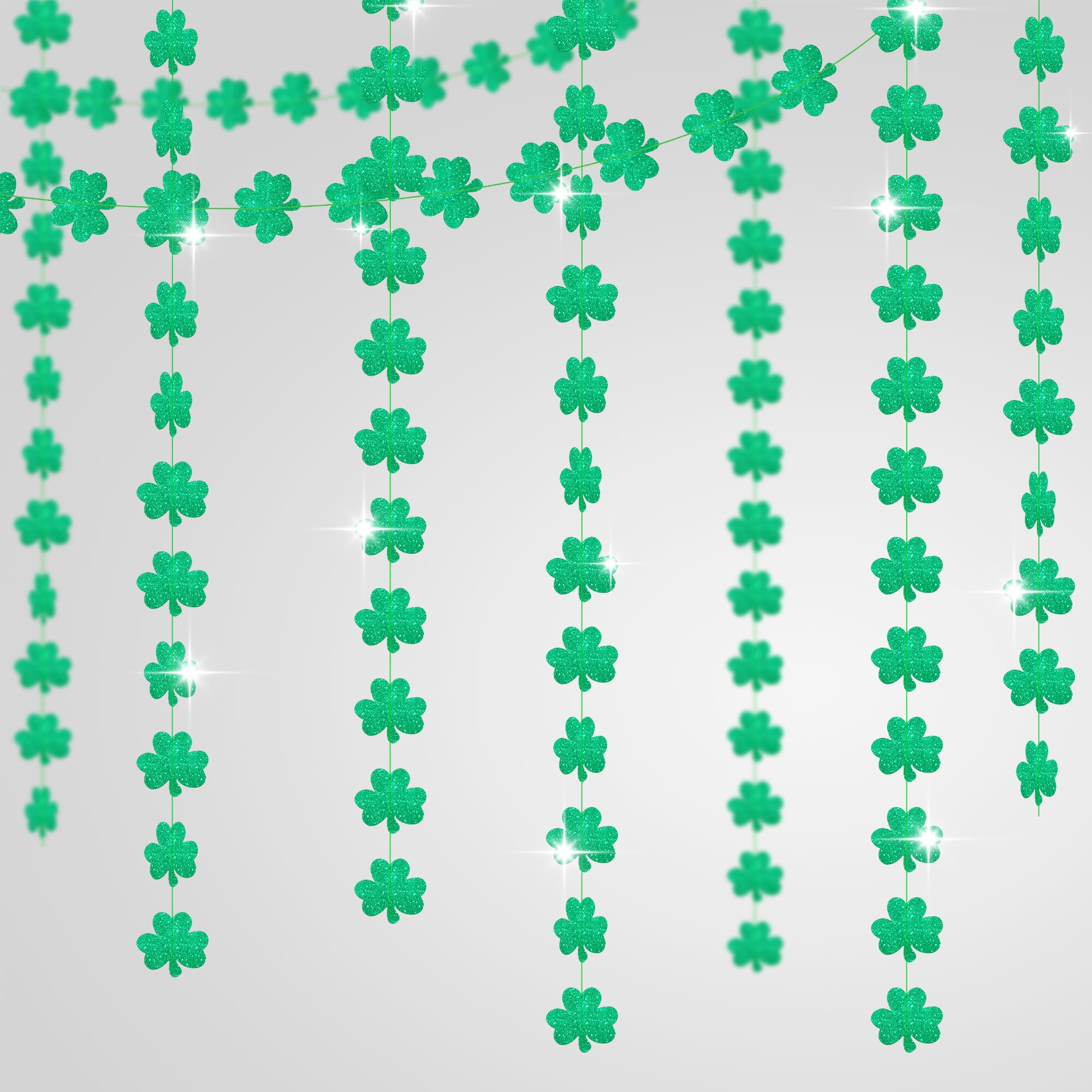KatchOn Glitter St. Patrick's Day Shamrock Garland - 6 Pack Ready-to-Hang Decor | Shamrock Streamers & Party Decorations for St. Paddy's Day | Perfect for Home, Office, Bars & Festive Celebrations
