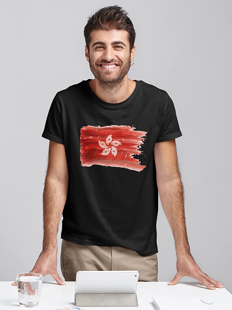 Hong Kong Flag Brush Painting T-Shirt for Men - Stylish Patriotic Graphic Tee for Casual Wear & Street Fashion