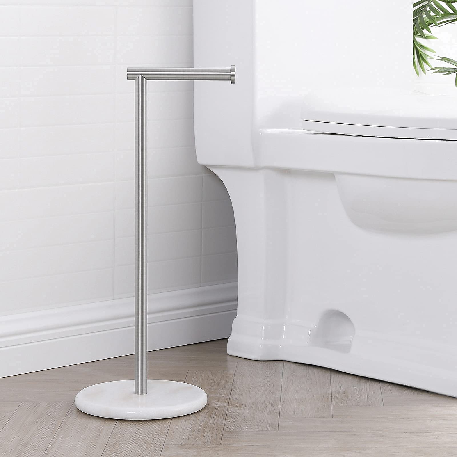 KES Natural Marble Toilet Paper Holder & Kitchen Paper Towel Stand Set - Brushed Nickel Finish (BPH284S1-2 + KPH100-2) | Bathroom & Kitchen Organization | Perfect for Modern Homes and Luxury Spaces