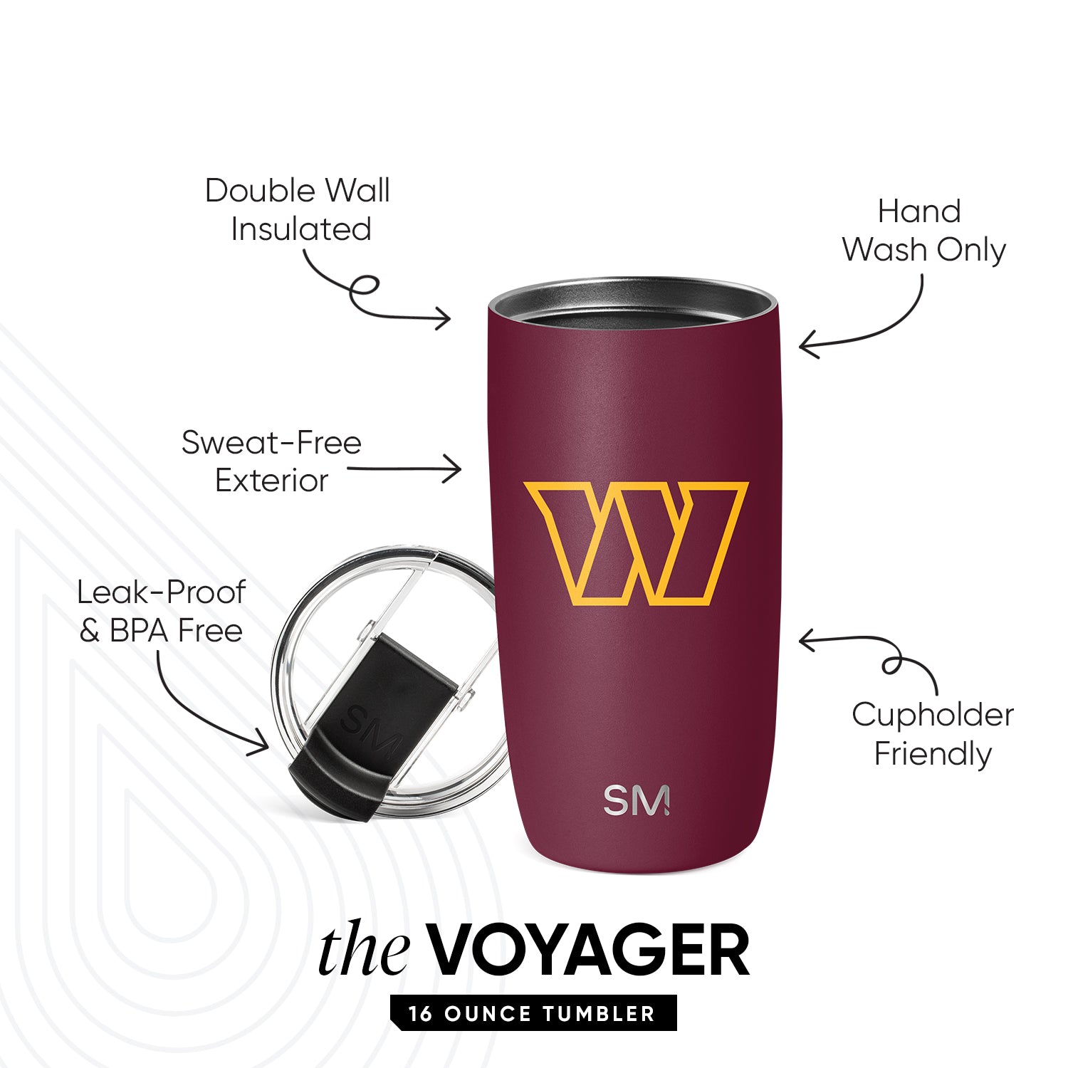 NFL Voyager Tumbler with Clear Flip Lid & Straw - 20oz Insulated Stainless Steel Water Bottle for Football Fans - Perfect for Game Day, Workouts & Outdoor Activities