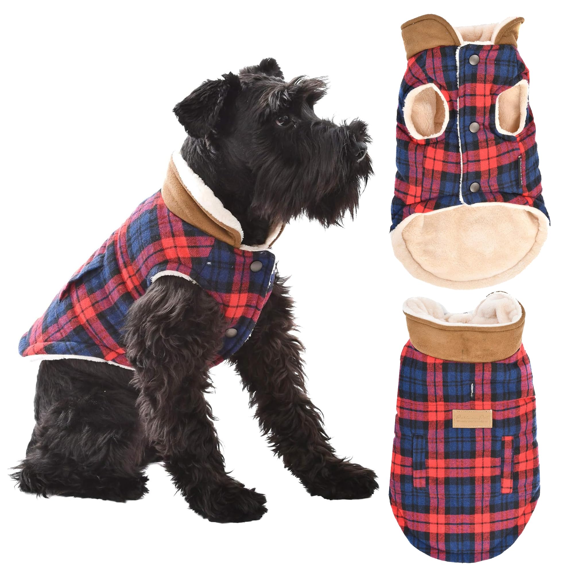 Parisian Pet Dog Jacket - Scottish Red Plaid Winter Coat for Medium Dogs | Windproof & Warm Fleece Dog Vest for Cold Weather | Perfect for Outdoor Walks, Winter Adventures & Holiday Photos
