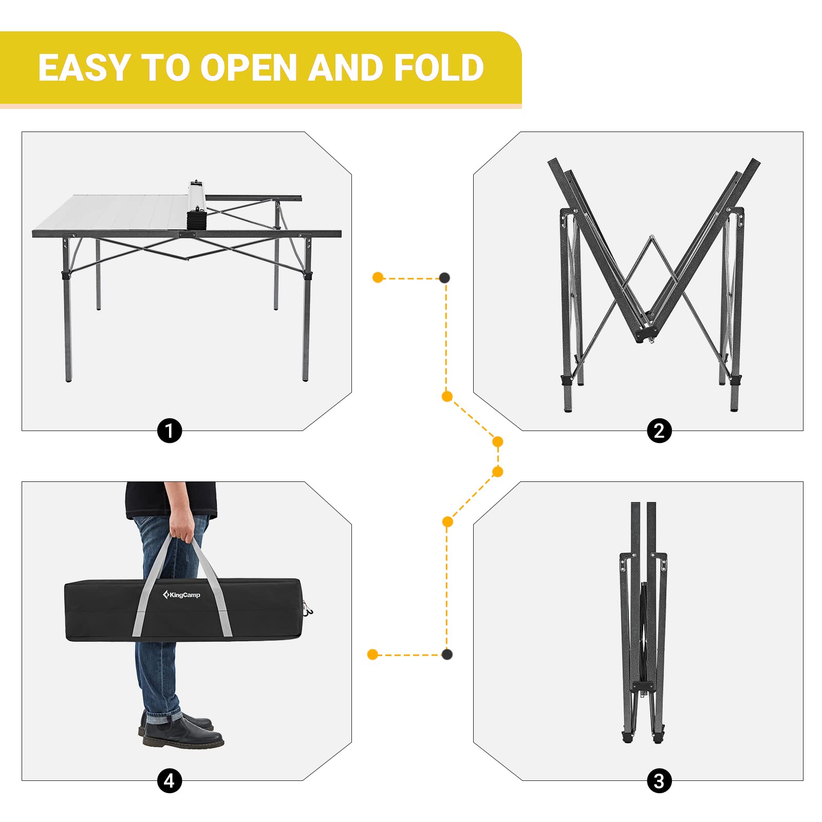 KingCamp Aluminum Folding Camp Table - Lightweight Portable Roll Up Outdoor Picnic Table for Camping, Hiking, BBQ, Beach & Backyard Use
