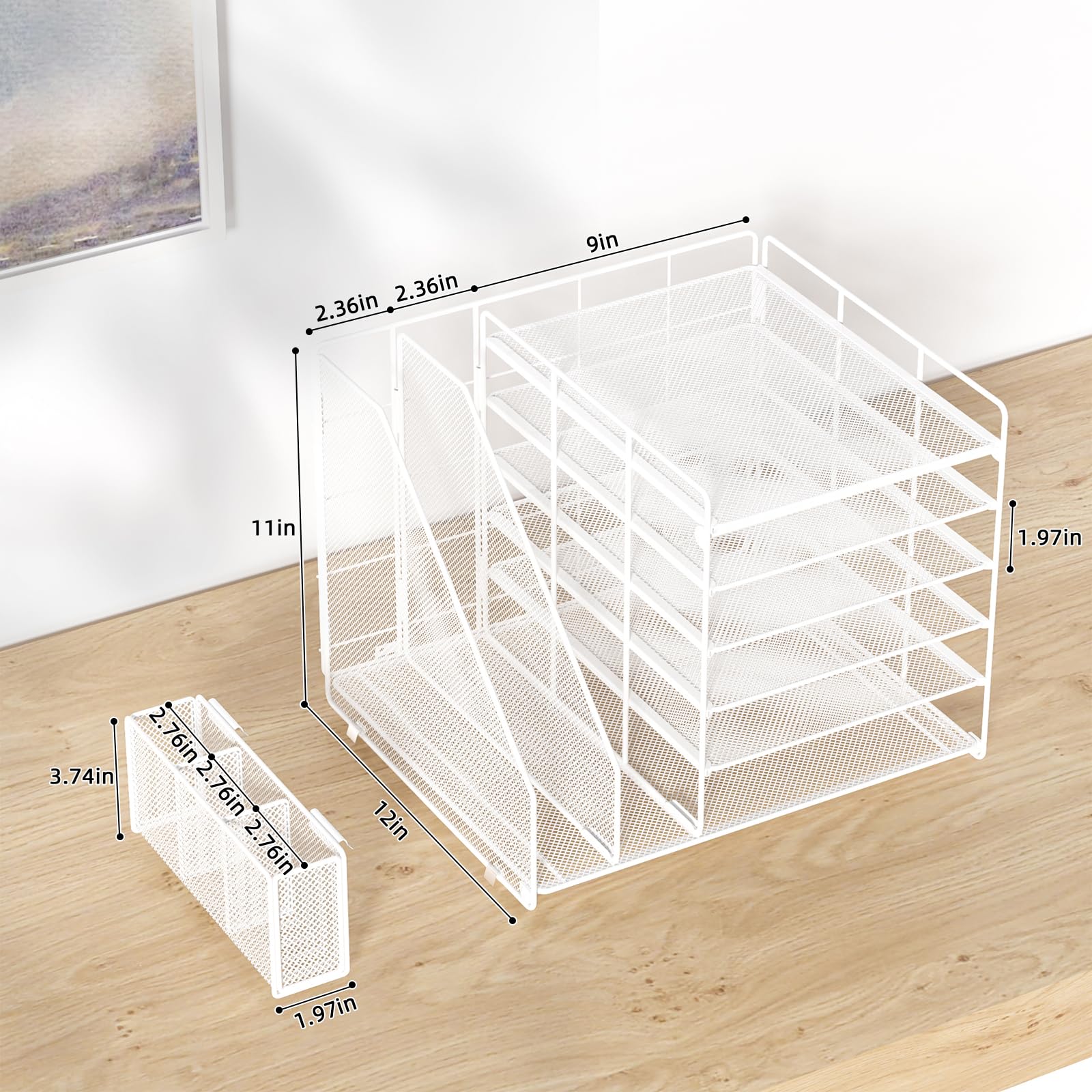 6-Tier Mesh Desk Organizer with File & Pen Holders - White Office Paper Tray for Workspace Organization | Perfect for Home Office, Study Desk & Office Workstation Accessories