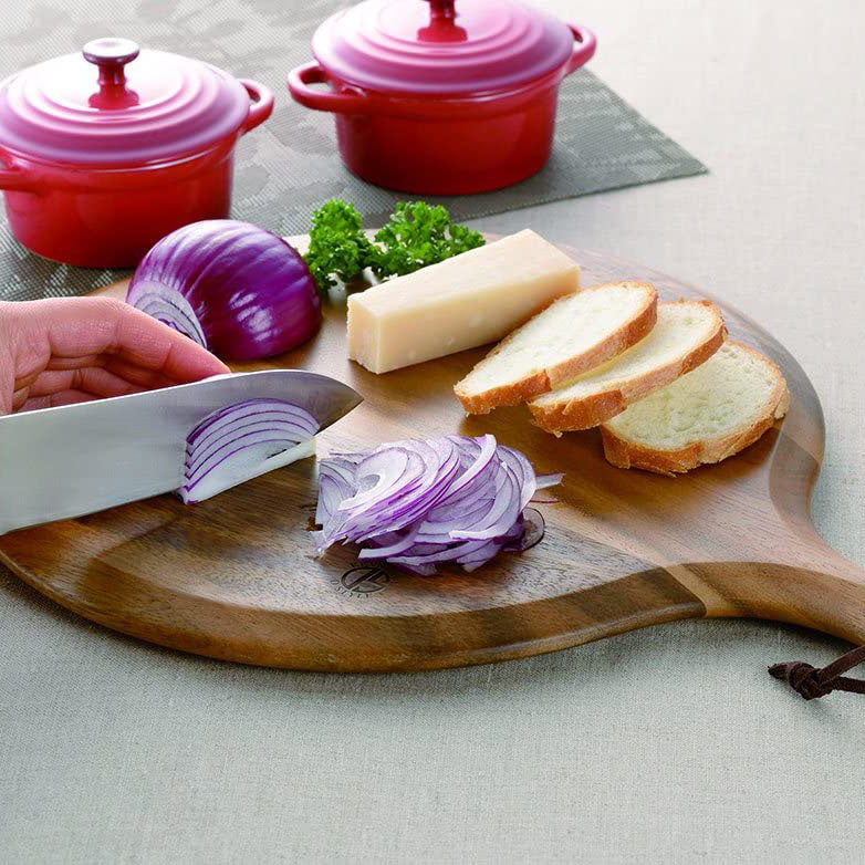 Premium Round Wooden Cutting Board with Handle - Versatile Kitchen Chopping Block & Breakfast Serving Tray for Fruits, Cheese, Charcuterie - Perfect for Home Cooking & Entertaining